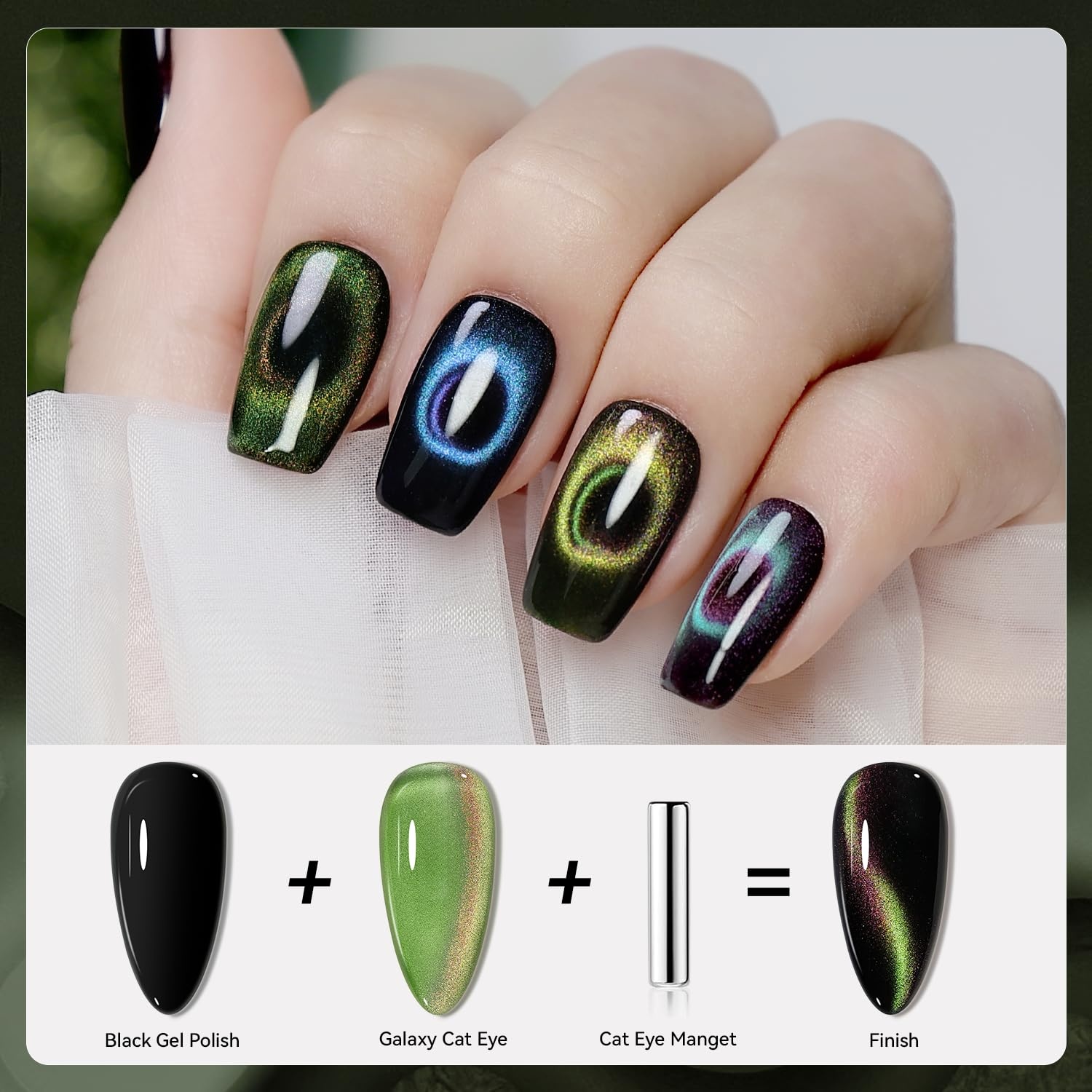 JODSONE 16.5 mL 9D Chameleon Cat Eye Gel Polish with Magnet, Blue Purple | UV/LED Cure, Black Gel Polish Recommended for Stronger Contrast, Multiple Customizable Cat-Eye Effects, Soak-Off Formula(CAT07-CAT10)