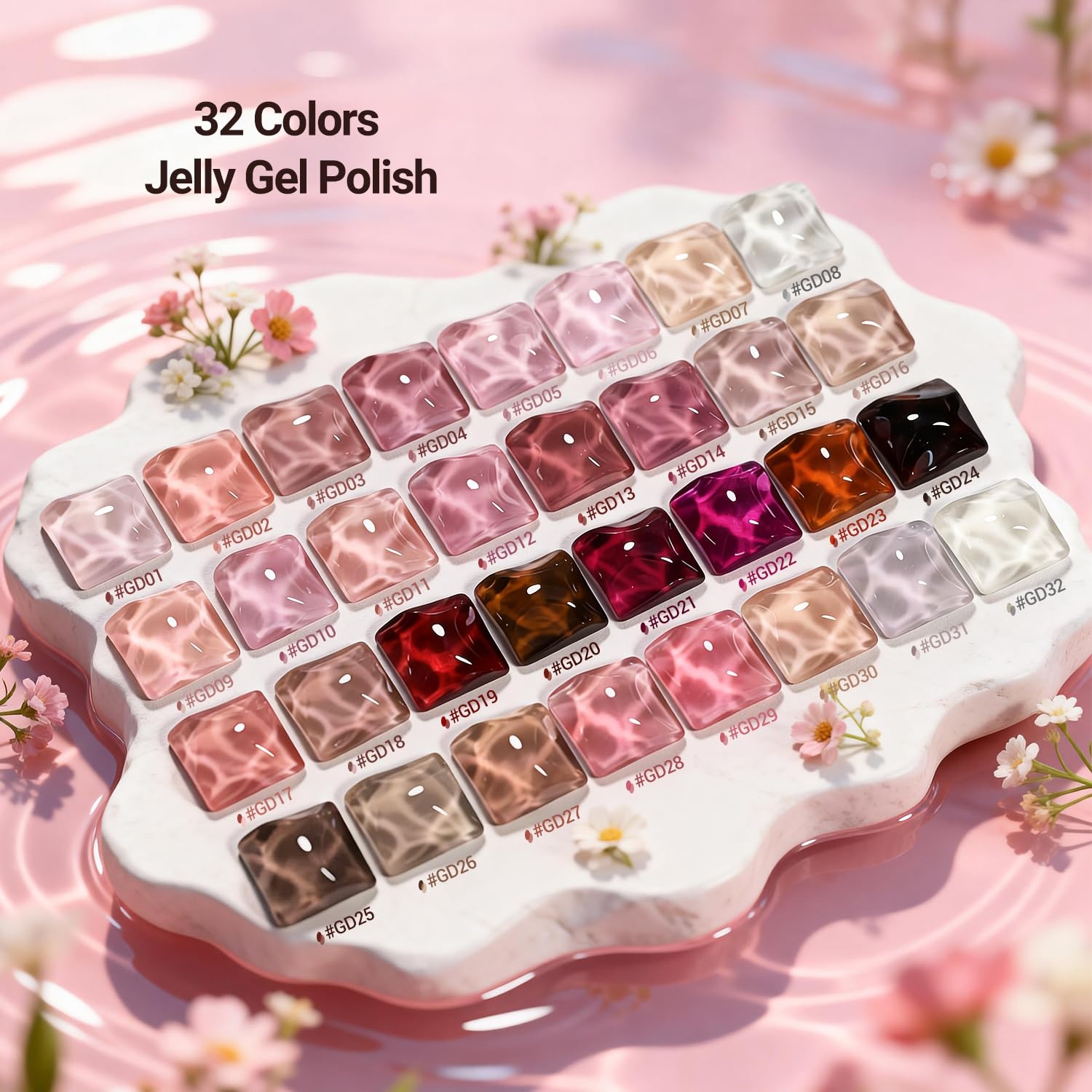 JODSONE 23 PCS Gel Nail Polish Set with Base Glossy and Matte Top Coat Multicolored Gel Nail Long Lasting Suitable for All Seasons(32COLOR-Jelly KIT-GD)