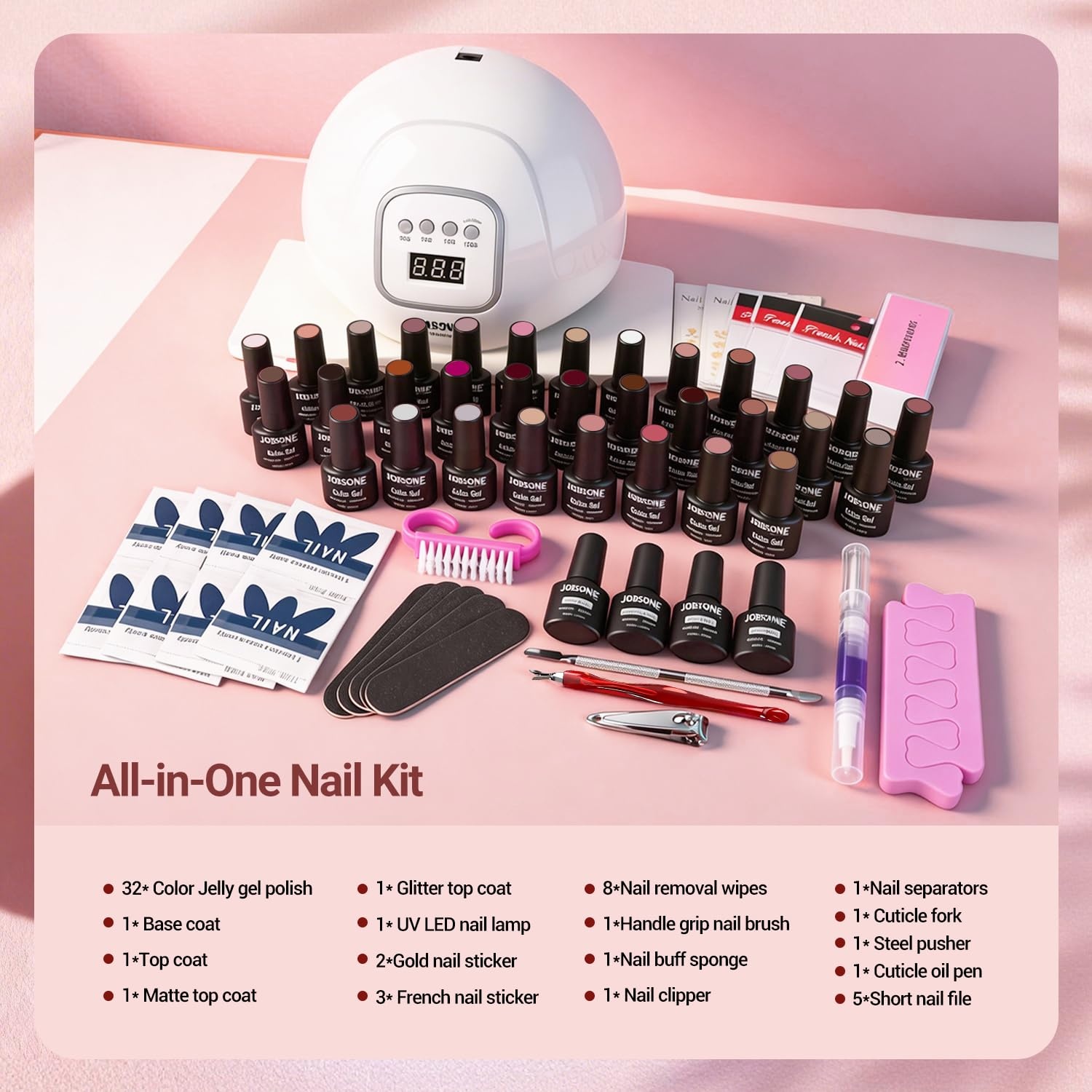 JODSONE 23 PCS Gel Nail Polish Set with Base Glossy and Matte Top Coat Multicolored Gel Nail Long Lasting Suitable for All Seasons(32COLOR-Jelly KIT-GD) - view 2