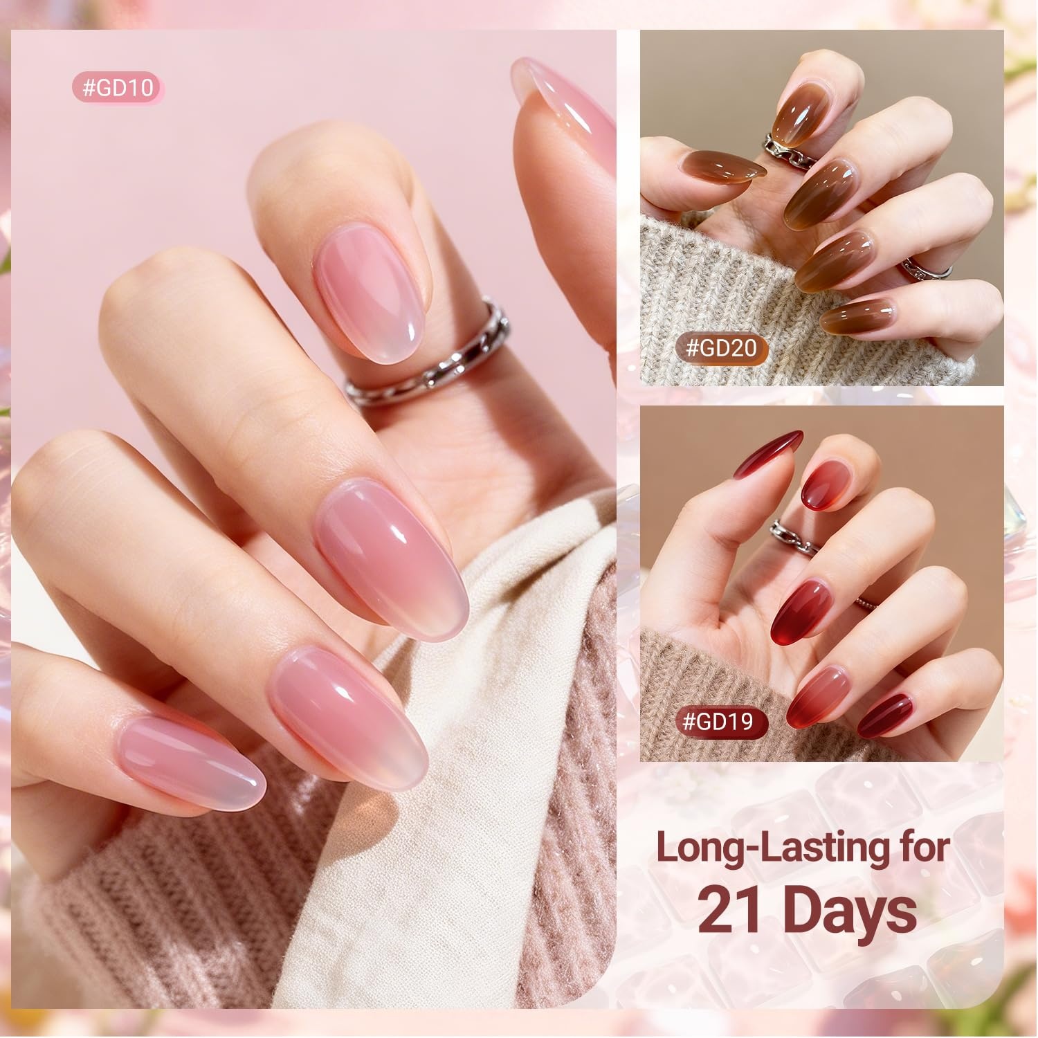 JODSONE 23 PCS Gel Nail Polish Set with Base Glossy and Matte Top Coat Multicolored Gel Nail Long Lasting Suitable for All Seasons(32COLOR-Jelly KIT-GD) - view 6