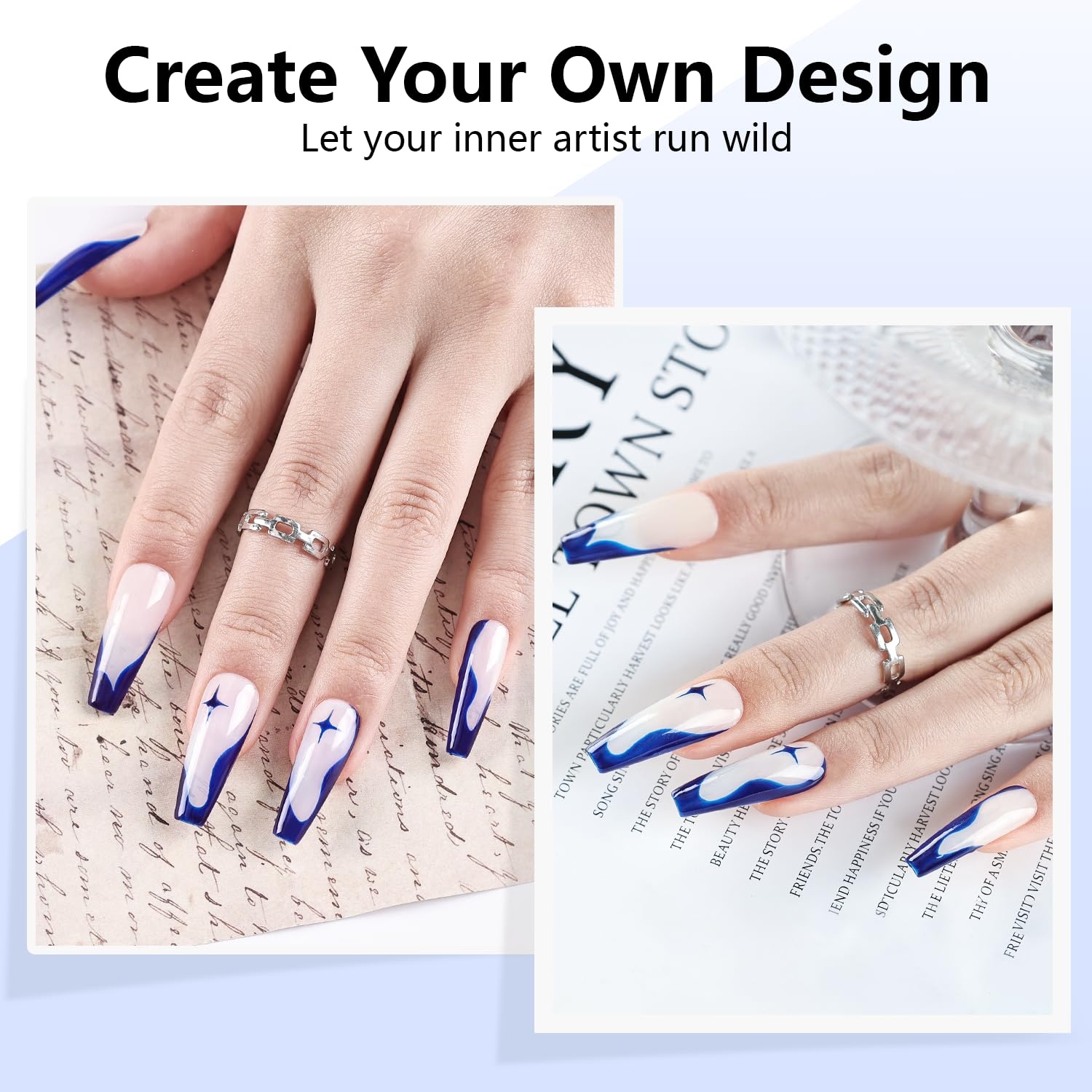 JODSONE Dark Blue Swirl Nail Art Liner Gel Polish,10ml Classic Color 3D Nail Art Pens Effect Nail Print Design with Thin Brush for French Tips Manicure Painting DIY at Home – LB10 - view 2