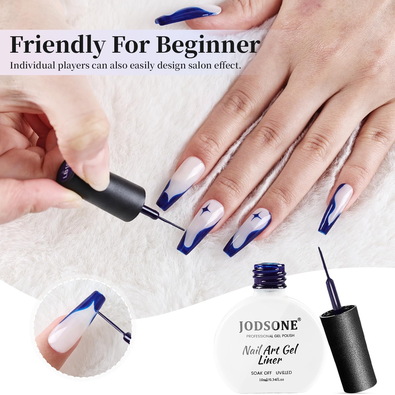 JODSONE Dark Blue Swirl Nail Art Liner Gel Polish,10ml Classic Color 3D Nail Art Pens Effect Nail Print Design with Thin Brush for French Tips Manicure Painting DIY at Home – LB10 - view 4
