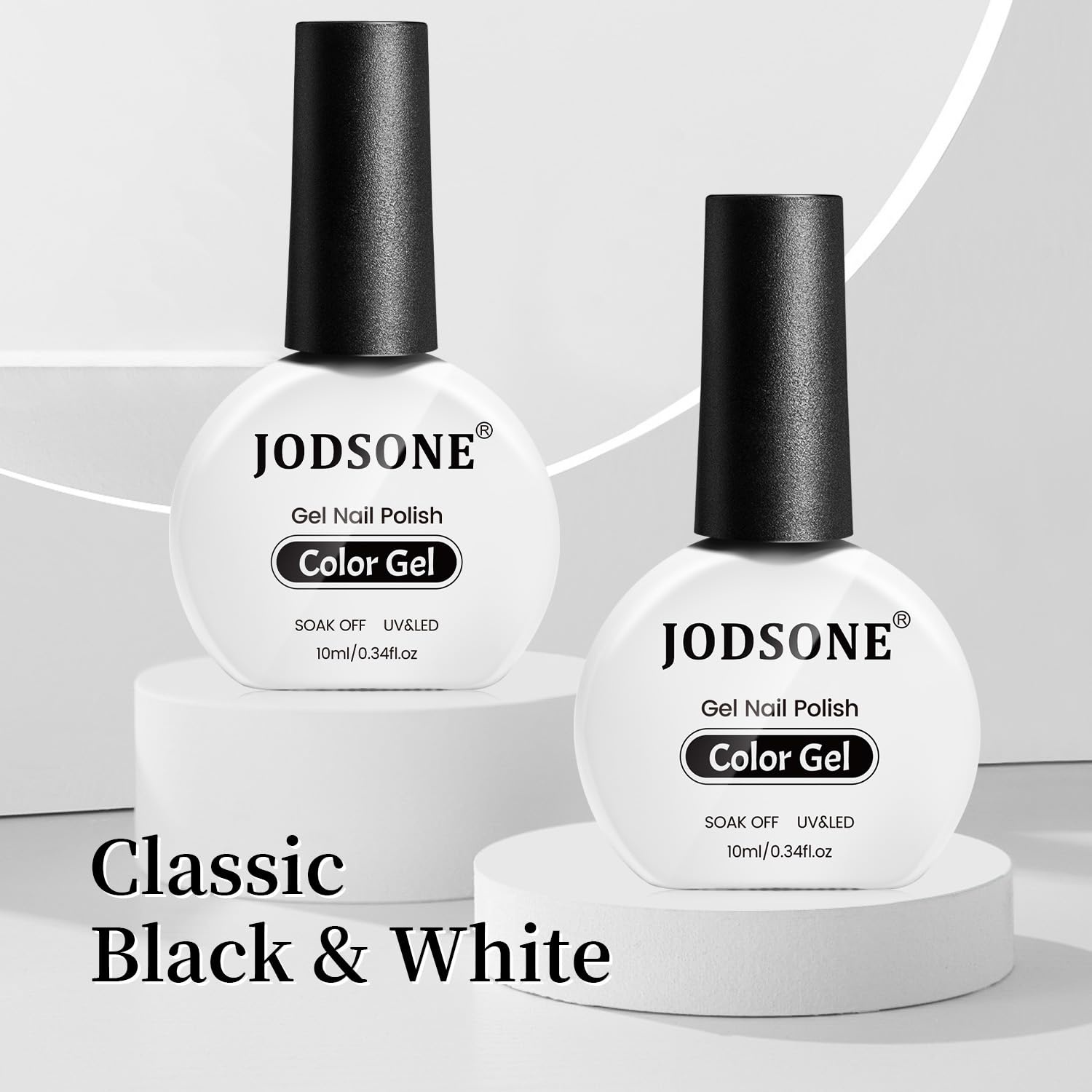 JODSONE 2Pcs Gel Nail Polish Set 10ml Black and White Gel Polish,Soak Off LED U V Nail Gel Manicure All Seasons Gel Polish Nail(B01-B02)