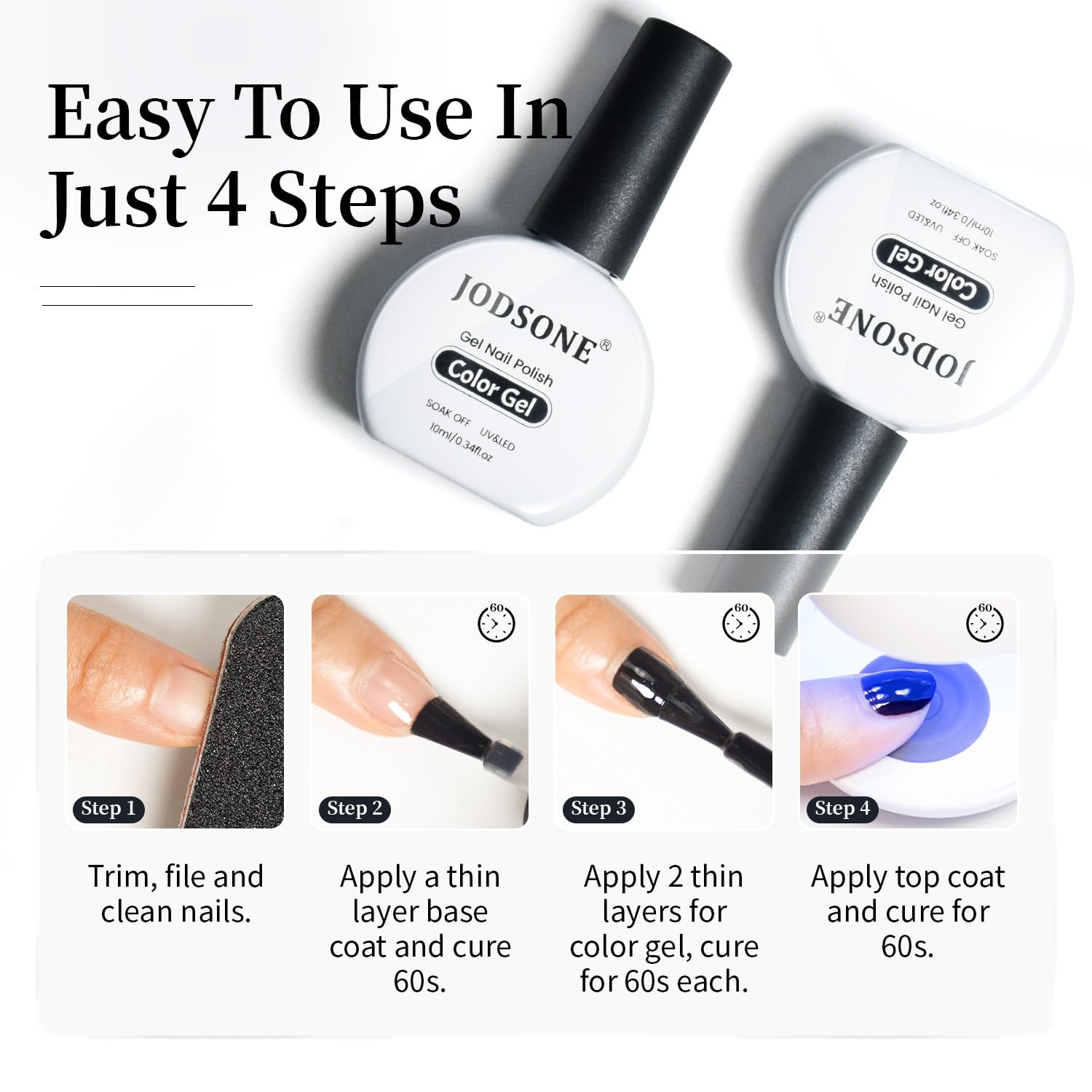 JODSONE 2Pcs Gel Nail Polish Set 10ml Black and White Gel Polish,Soak Off LED U V Nail Gel Manicure All Seasons Gel Polish Nail(B01-B02) - view 6