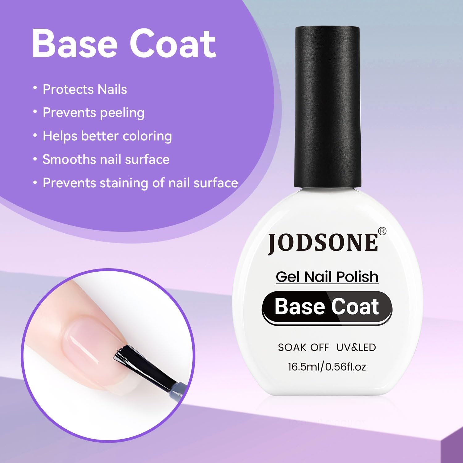 JODSONE 3Pcs 16.5ml Top Coat and Base Coat Set with Gel Nail Remover No Wipe Top Coat Base Need U V Lamp Cured Gel Nail Remover for Quick and Easy Removal At Home(GN001) - view 2
