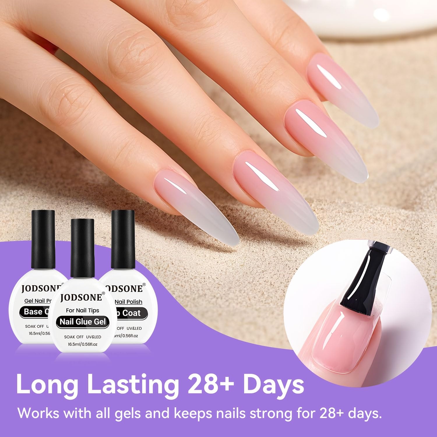 JODSONE 3Pcs 16.5ml Top Coat and Base Coat Set with Gel Nail Remover No Wipe Top Coat Base Need U V Lamp Cured Gel Nail Remover for Quick and Easy Removal At Home(GN001) - view 5
