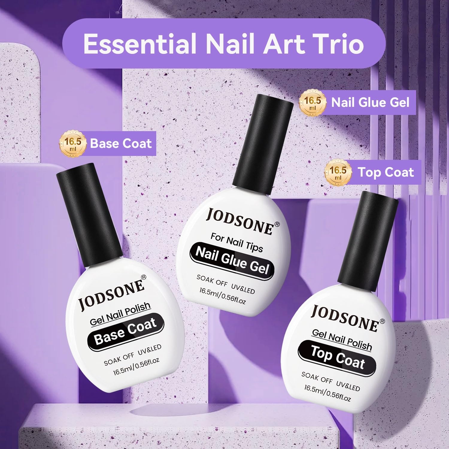 JODSONE 3Pcs 16.5ml Top Coat and Base Coat Set with Gel Nail Remover No Wipe Top Coat Base Need U V Lamp Cured Gel Nail Remover for Quick and Easy Removal At Home(GN001) - view 7