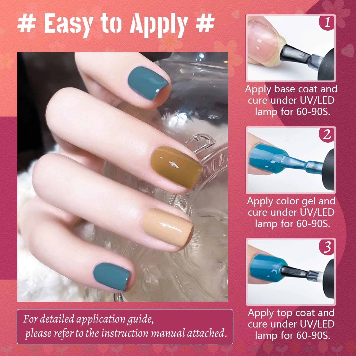 JODSONE 23 PCS Gel Nail Polish Set with Base Glossy and Matte Top Coat Multicolored Gel Nail Long Lasting Suitable for All Seasons(32KIT 1G 01-A) - view 6