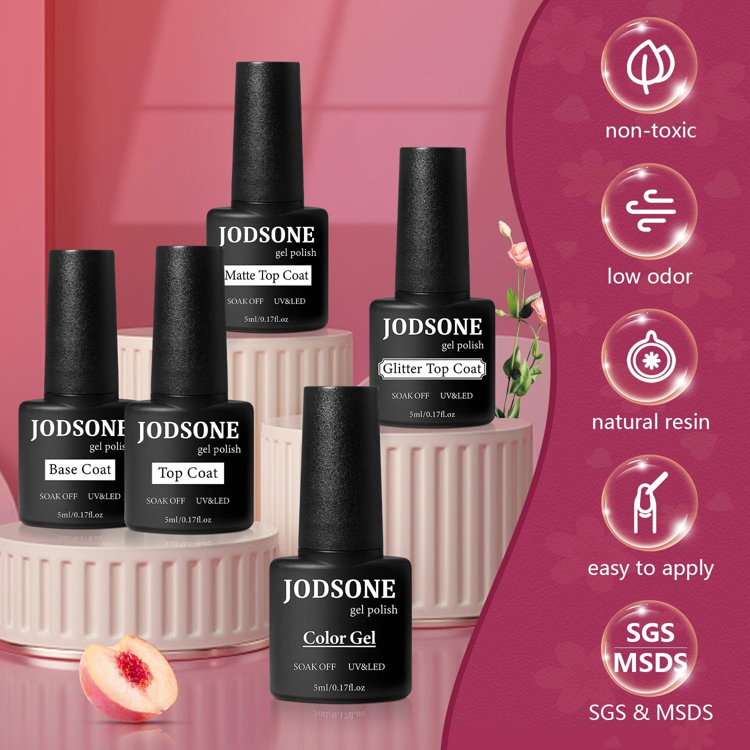 JODSONE 23 PCS Gel Nail Polish Set with Base Glossy and Matte Top Coat Multicolored Gel Nail Long Lasting Suitable for All Seasons(32KIT 1G 01-A) - view 7