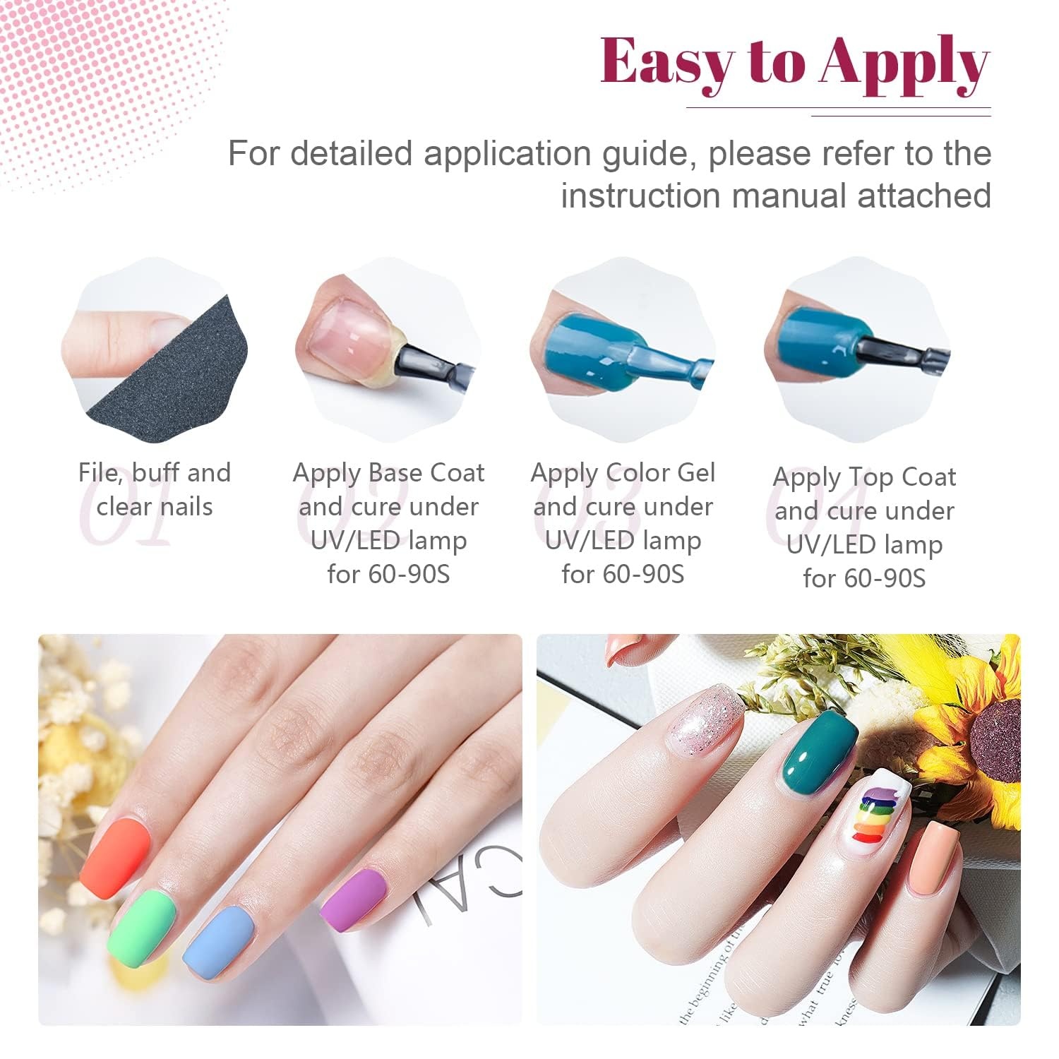 JODSONE 23 PCS Gel Nail Polish Set with Base Glossy and Matte Top Coat Multicolored Gel Nail Long Lasting Suitable for All Seasons(32KIT 1G 05-A) - view 7