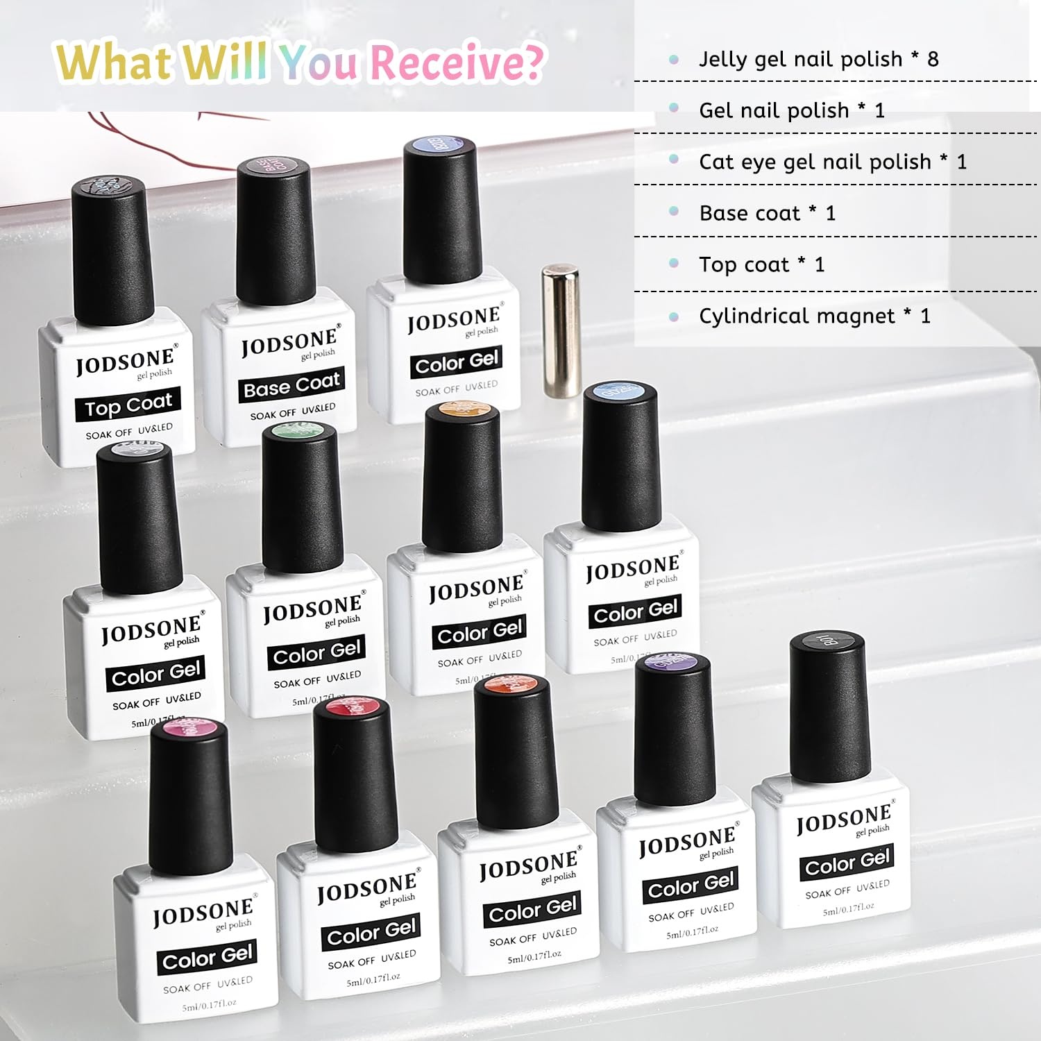JODSONE Candy Jelly Gel Nail Polish Set 9 Colors Pink Purple Yellow Blue Green with Base Coat and Top Coat Sweet Dreamy Suitable for all Seasons - view 2