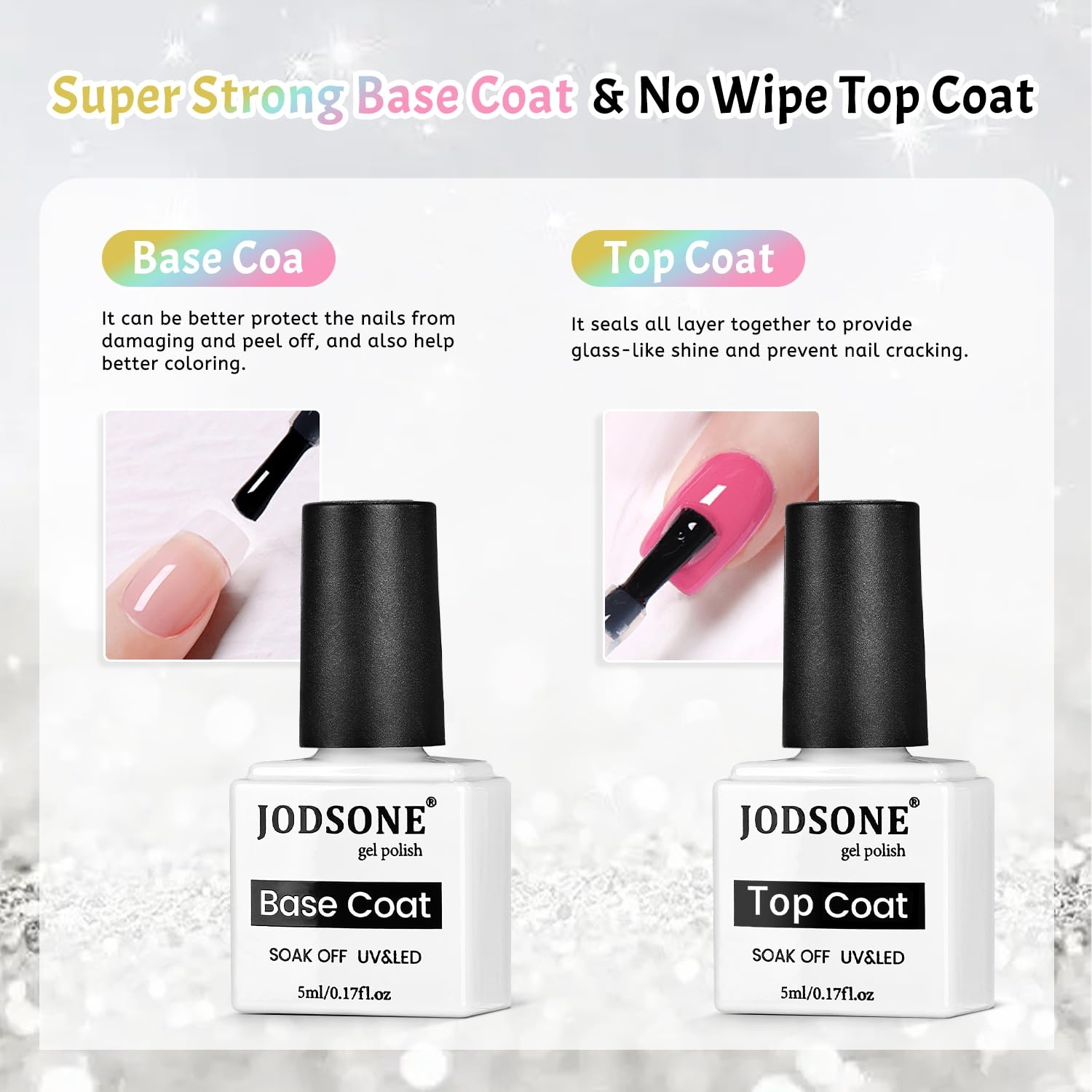 JODSONE Candy Jelly Gel Nail Polish Set 9 Colors Pink Purple Yellow Blue Green with Base Coat and Top Coat Sweet Dreamy Suitable for all Seasons - view 6