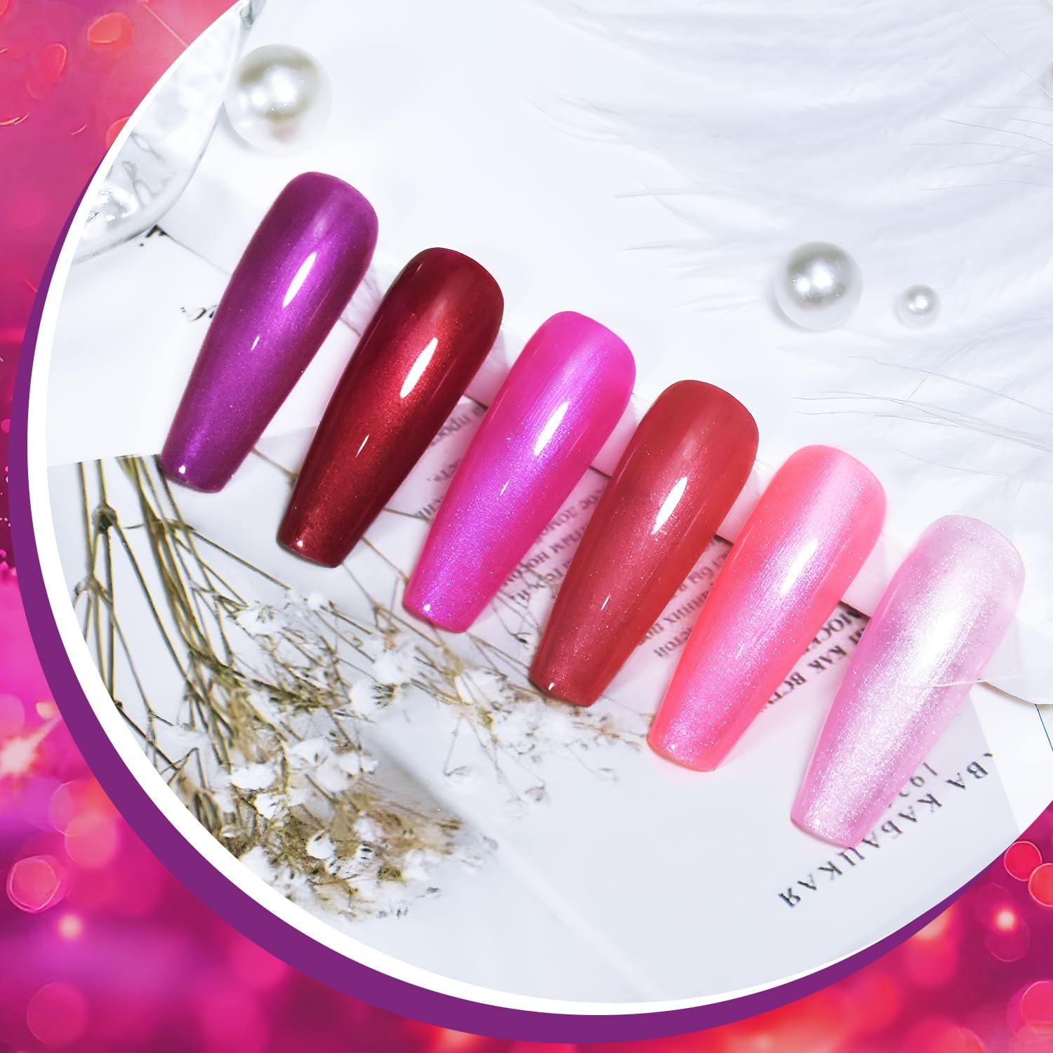 JODSONE 10ml Gel Nail Polish Set Red Glitter 6Colors Glitter Rose Red Gel Polish Lacquer Glossy Art for Nail and Salon Need U V Lamp(B1015-B1020) - view 4