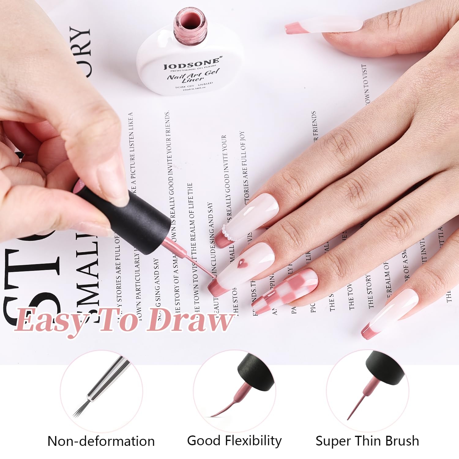 JODSONE Nude Pink Swirl Nail Art Liner Gel Polish,10ml Classic Color 3D Nail Art Pens Effect Nail Print Design with Thin Brush for French Tips Manicure Painting DIY at Home – LB05 - view 5