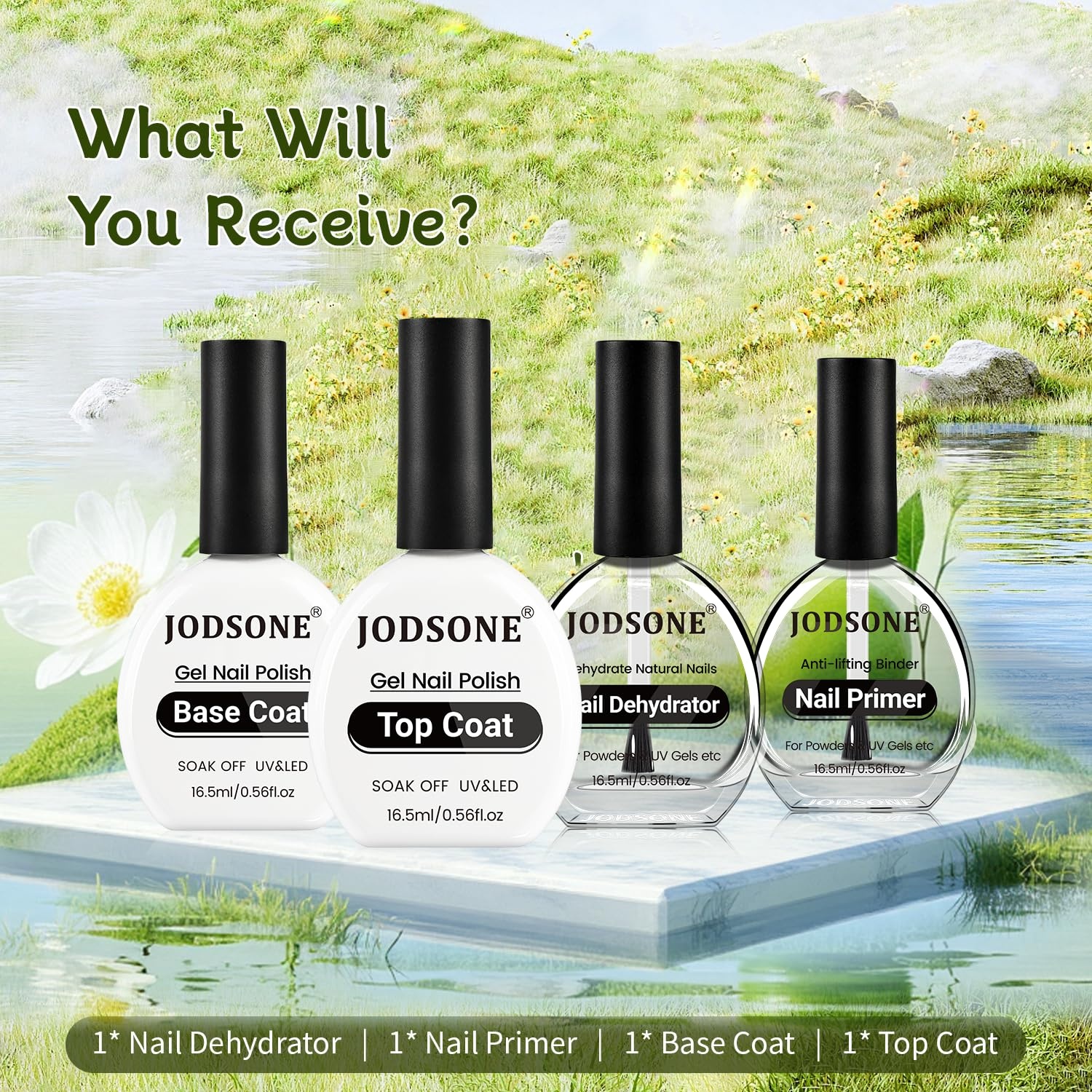 JODSONE 3Pcs 16.5ml Top Coat and Base Coat Set with Gel Nail Remover No Wipe Top Coat Base Need U V Lamp Cured Gel Nail Remover for Quick and Easy Removal At Home(GN006)