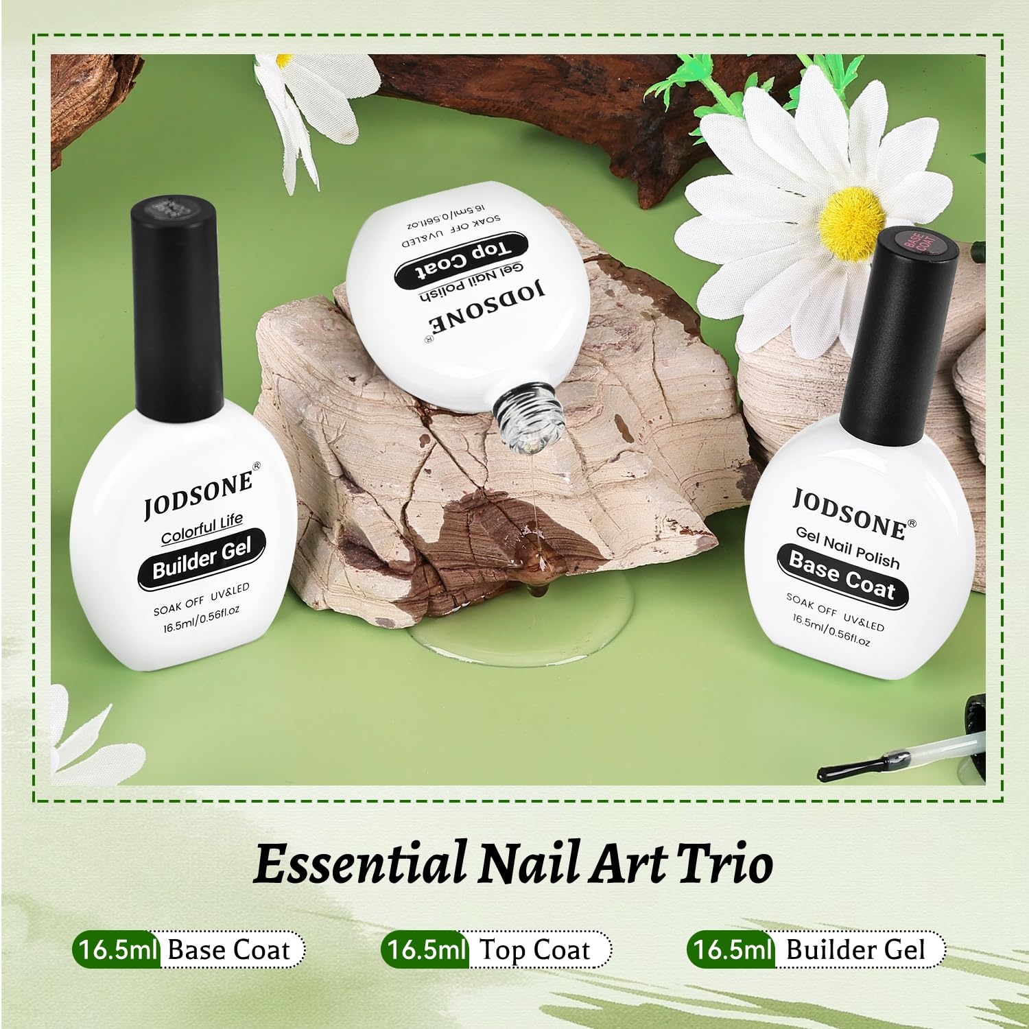 JODSONE 3Pcs 16.5ml Top Coat and Base Coat Set with Gel Nail Remover No Wipe Top Coat Base Need U V Lamp Cured Gel Nail Remover for Quick and Easy Removal At Home(GN009) - view 7
