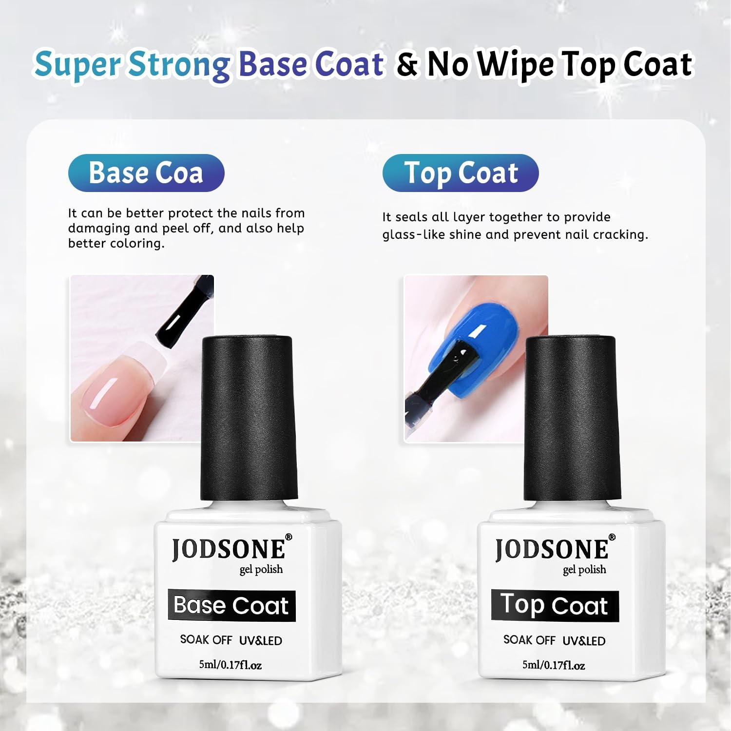 JODSONE 12 PCS Gel Nail Polish Set with Base Coat and Top Coat Limited Red Pink High Gloss Fashion Gifts for Women & Girls(10SET-Jelly-Blue) - view 2