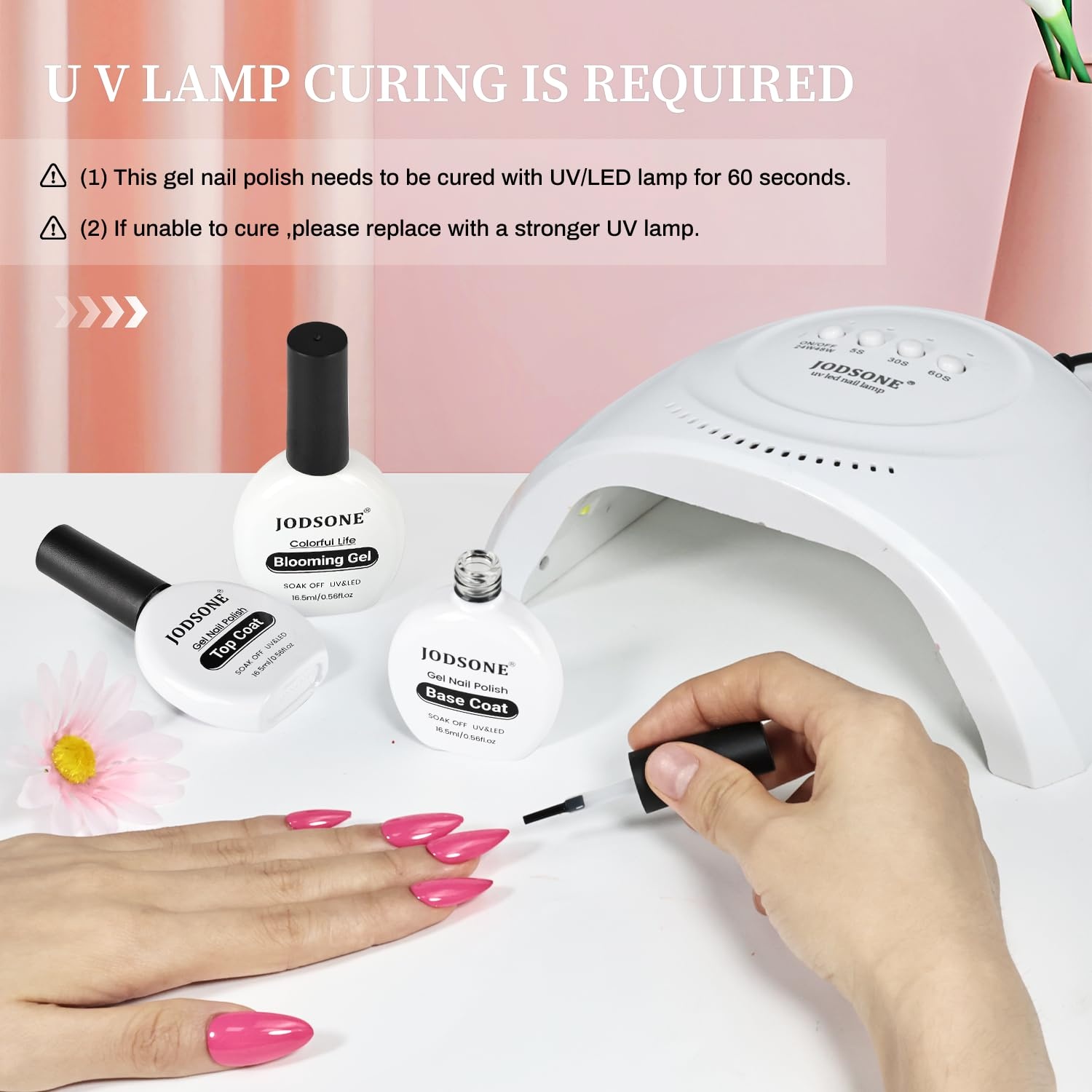 JODSONE 3Pcs 16.5ml Top Coat And Base Coat Set with Blooming Gel No Wipe Top Coat Base Blooming Gel for Spreading Effect Print Nail Painting Need U V Lamp Cured(16.5ML Blooming Gel & BT)