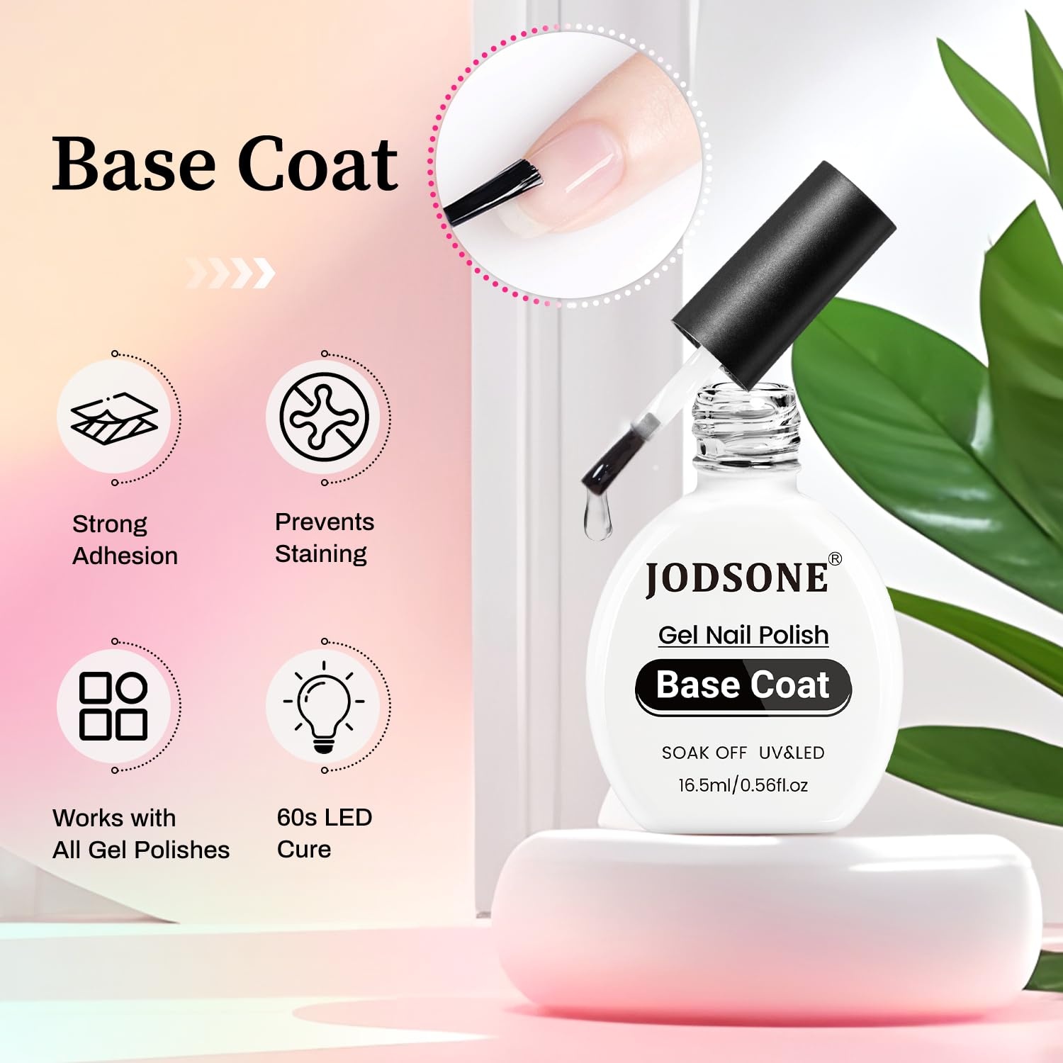 JODSONE 3Pcs 16.5ml Top Coat And Base Coat Set with Blooming Gel No Wipe Top Coat Base Blooming Gel for Spreading Effect Print Nail Painting Need U V Lamp Cured(16.5ML Blooming Gel & BT) - view 2