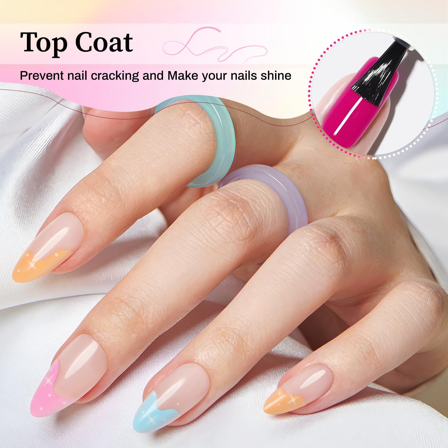JODSONE 3Pcs 16.5ml Top Coat And Base Coat Set with Blooming Gel No Wipe Top Coat Base Blooming Gel for Spreading Effect Print Nail Painting Need U V Lamp Cured(16.5ML Blooming Gel & BT) - view 3