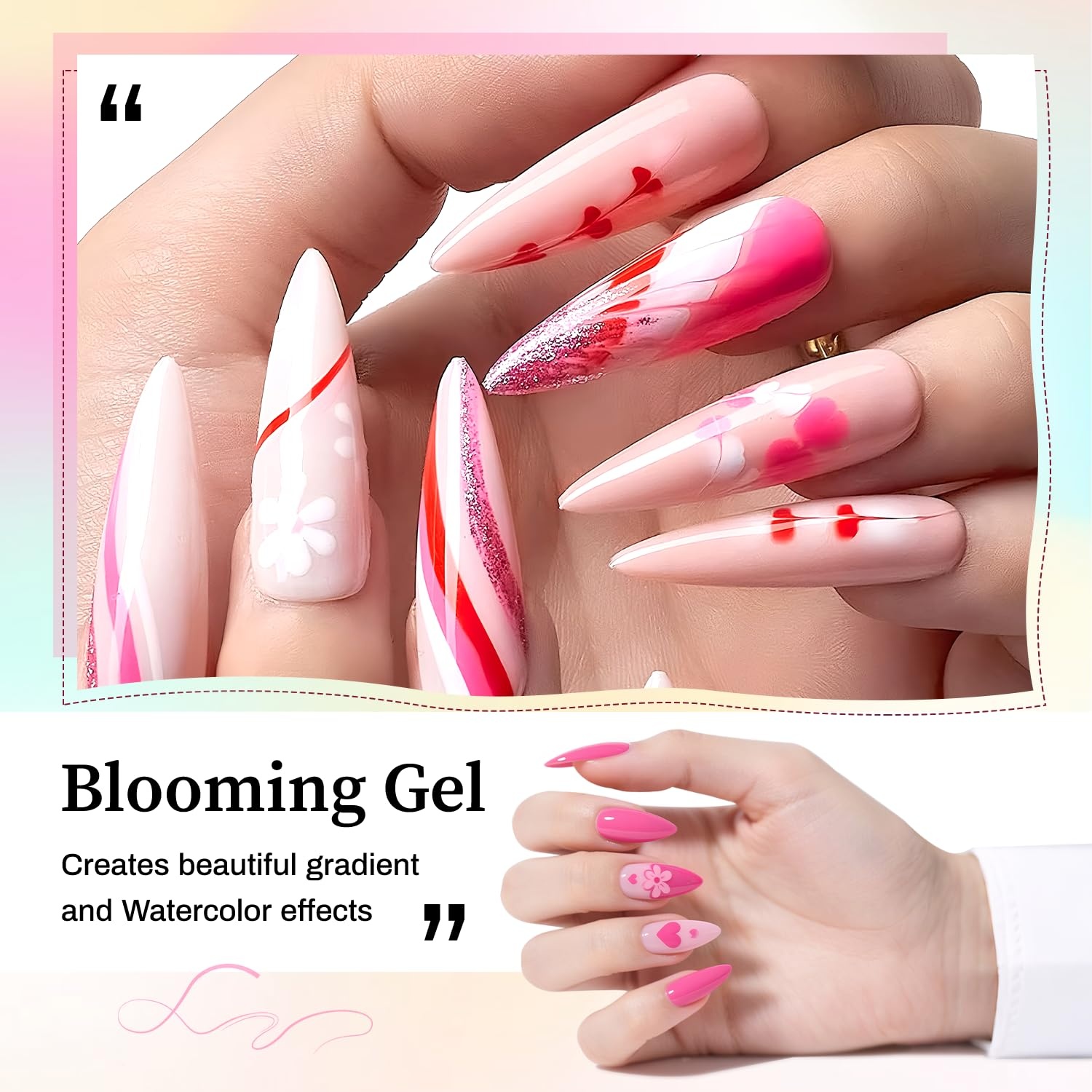 JODSONE 3Pcs 16.5ml Top Coat And Base Coat Set with Blooming Gel No Wipe Top Coat Base Blooming Gel for Spreading Effect Print Nail Painting Need U V Lamp Cured(16.5ML Blooming Gel & BT) - view 4