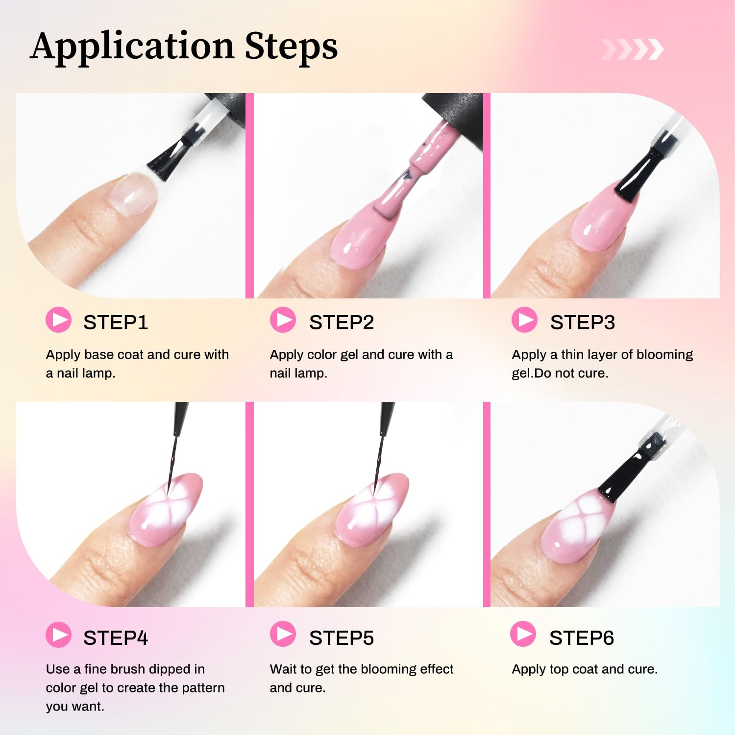 JODSONE 3Pcs 16.5ml Top Coat And Base Coat Set with Blooming Gel No Wipe Top Coat Base Blooming Gel for Spreading Effect Print Nail Painting Need U V Lamp Cured(16.5ML Blooming Gel & BT) - view 6