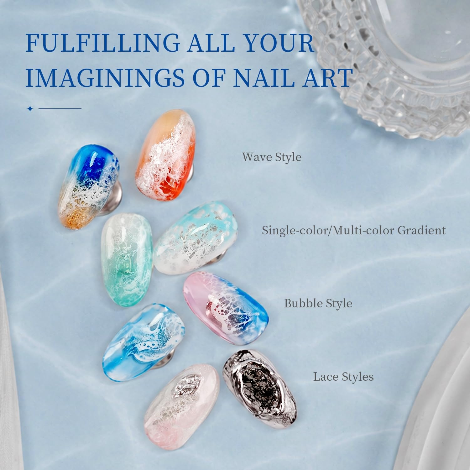 JODSONE Ocean Wave Blooming Gel Nail Polish,16.5ml Wave White Blooming Liquid for Spreading Wave Effect,High Fluidity Wave Textures for DIY Nail Art Design,Applied Over Uncured Base Gel(B1510) - view 7
