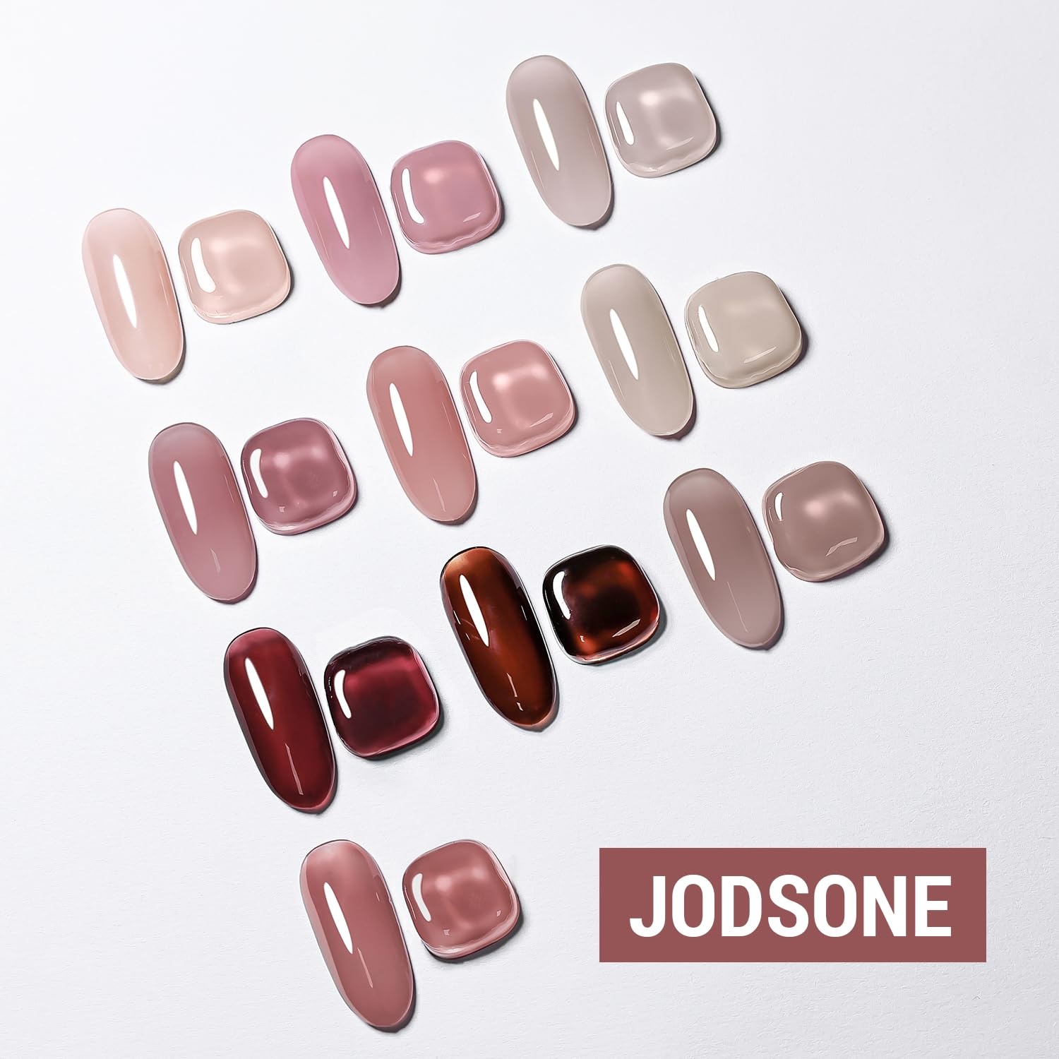 JODSONE 12 PCS Gel Nail Polish Set with Base Coat and Top Coat Limited Red Pink High Gloss Fashion Gifts for Women & Girls(10Color-Jelly)