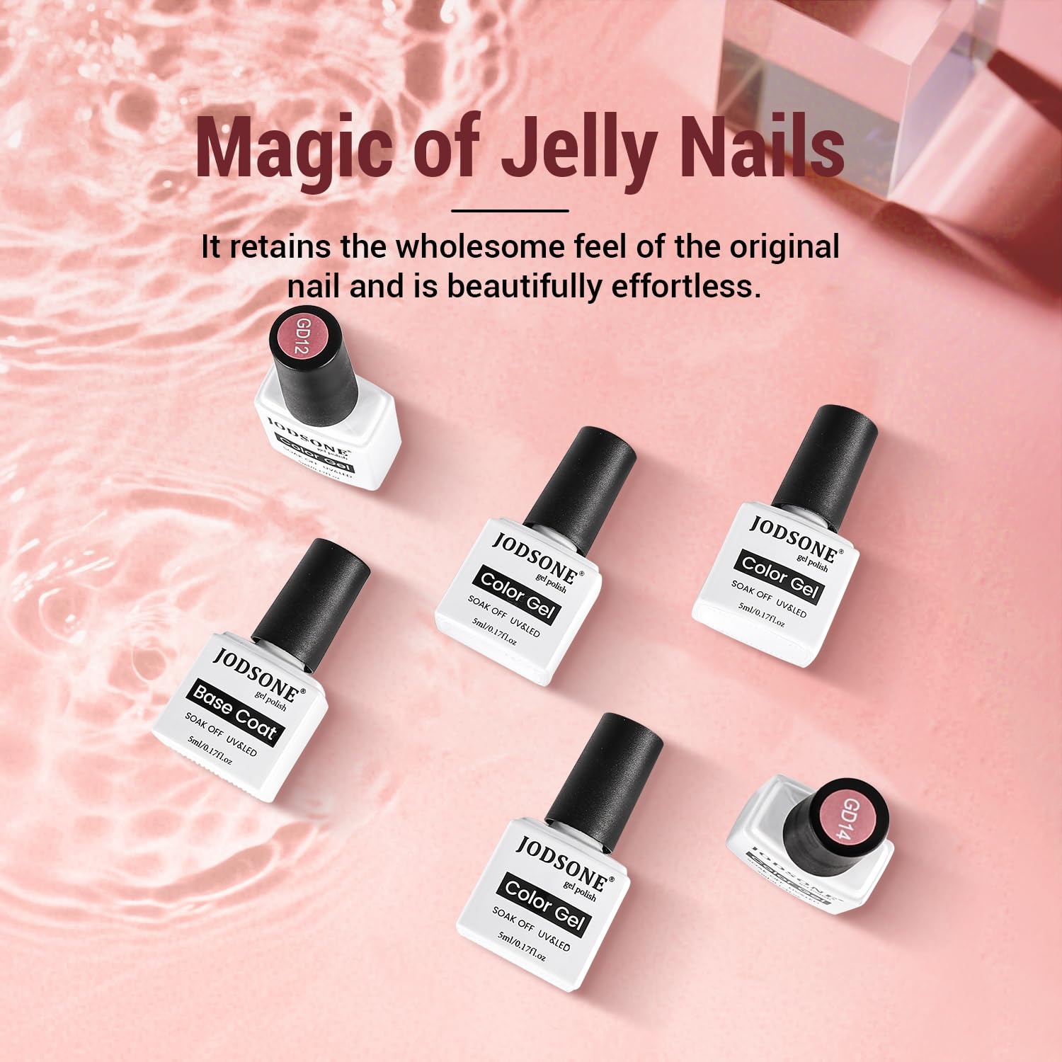 JODSONE 12 PCS Gel Nail Polish Set with Base Coat and Top Coat Limited Red Pink High Gloss Fashion Gifts for Women & Girls(10Color-Jelly) - view 6