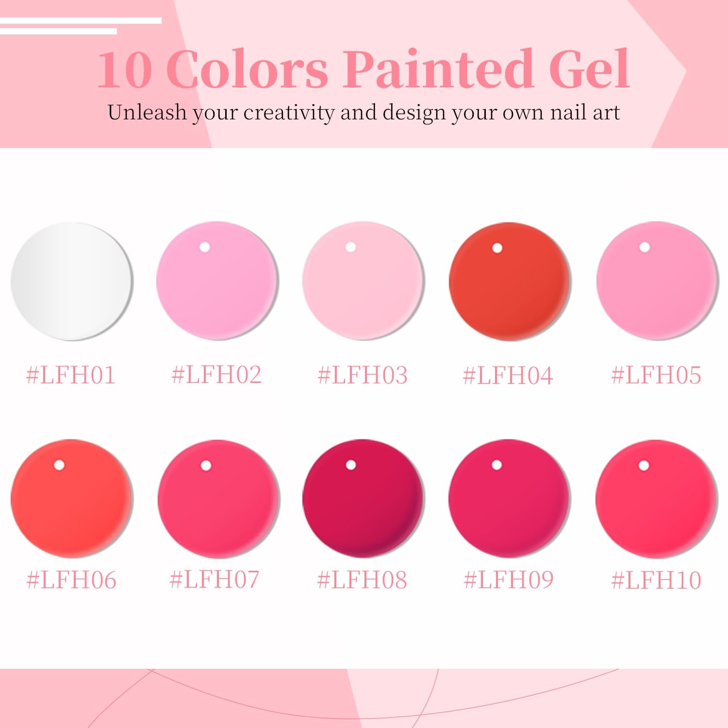 JODSONE 5ml Nail Art Gel Liner Set 10 Colors Gel Nail Polish Need U V Lamp Cured with Thin Brush Gift for Girls at Home Salon Design,Pink Red Blue Purple(LFH01-LFH10)