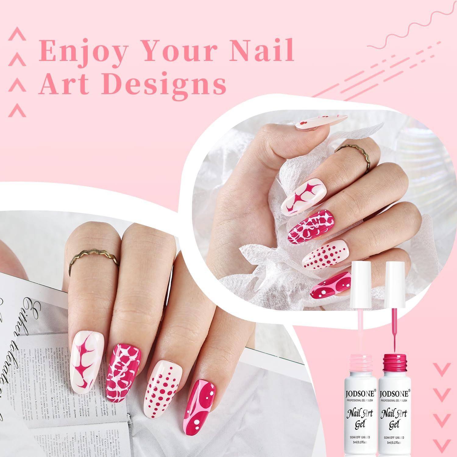 JODSONE 5ml Nail Art Gel Liner Set 10 Colors Gel Nail Polish Need U V Lamp Cured with Thin Brush Gift for Girls at Home Salon Design,Pink Red Blue Purple(LFH01-LFH10) - view 2