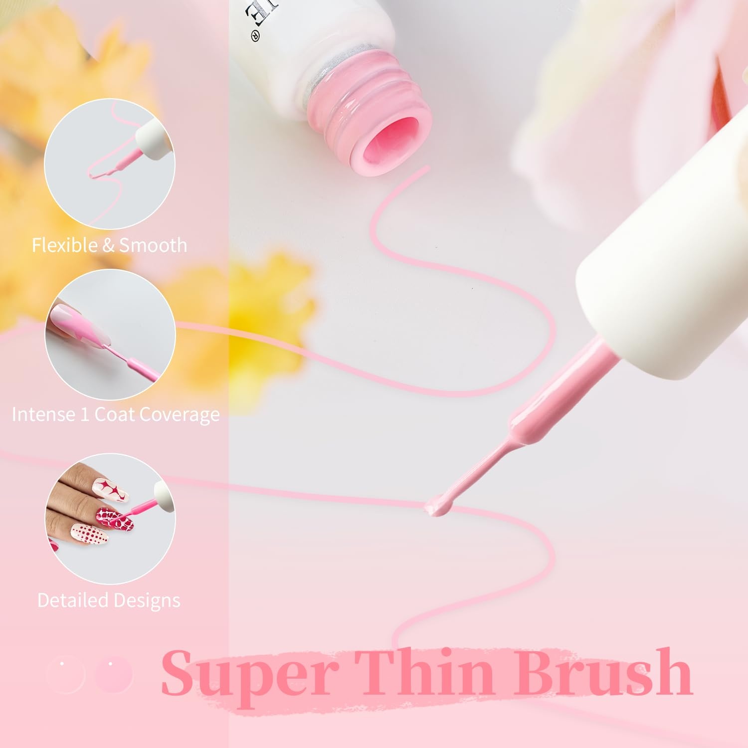 JODSONE 5ml Nail Art Gel Liner Set 10 Colors Gel Nail Polish Need U V Lamp Cured with Thin Brush Gift for Girls at Home Salon Design,Pink Red Blue Purple(LFH01-LFH10) - view 4