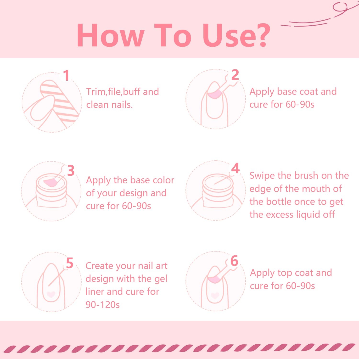 JODSONE 5ml Nail Art Gel Liner Set 10 Colors Gel Nail Polish Need U V Lamp Cured with Thin Brush Gift for Girls at Home Salon Design,Pink Red Blue Purple(LFH01-LFH10) - view 5