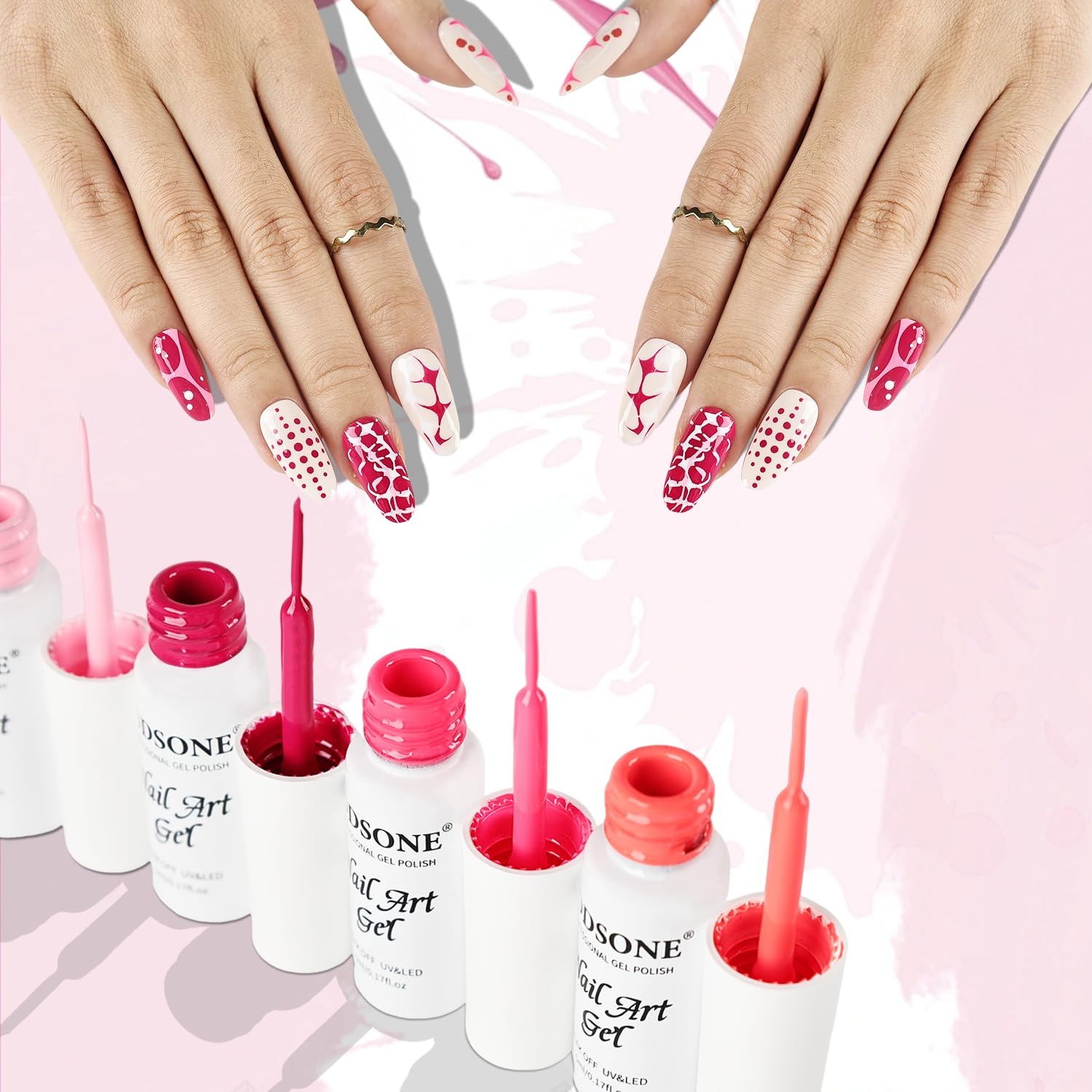 JODSONE 5ml Nail Art Gel Liner Set 10 Colors Gel Nail Polish Need U V Lamp Cured with Thin Brush Gift for Girls at Home Salon Design,Pink Red Blue Purple(LFH01-LFH10) - view 6