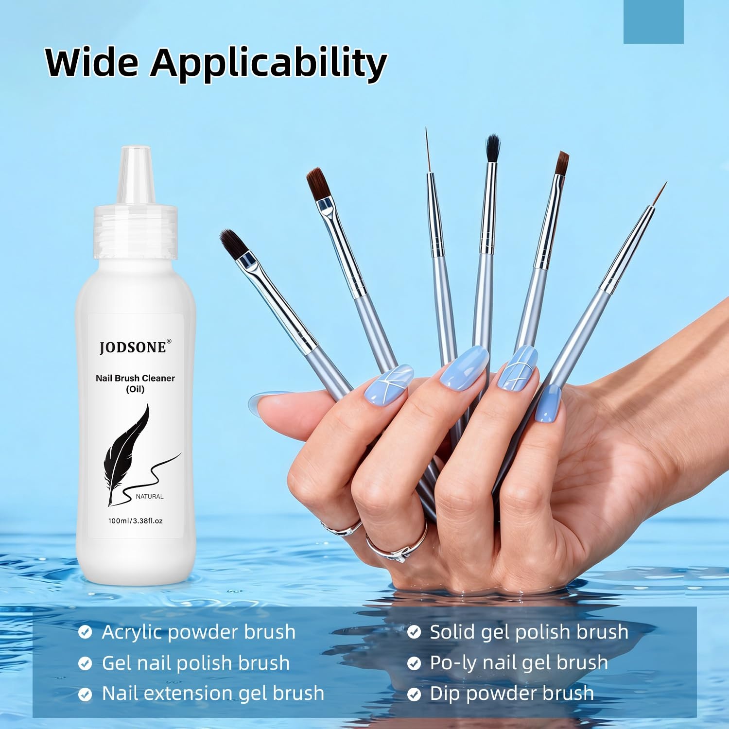 JODSONE 100ml Nail Art Brush Cleaner & Restorer for Gel Polish/Nail Extension Gel/Nails Art Liner/Dip Powder/Acrylic Builder Manicure Brush with A Crystal Cup Salon at Home