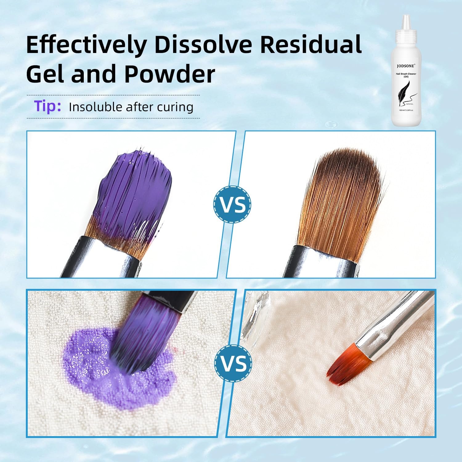 JODSONE 100ml Nail Art Brush Cleaner & Restorer for Gel Polish/Nail Extension Gel/Nails Art Liner/Dip Powder/Acrylic Builder Manicure Brush with A Crystal Cup Salon at Home - view 2