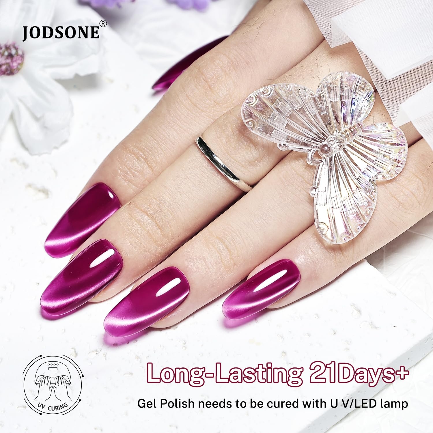 JODSONE 16.5ml Cat Eye Gel Nail Polish Pink Purple Glitter Magnetic Reflective Translucent at Home Salon Design Need U V Curing(6 Color Set Purple Red Silver Collection 10ml (14)) - view 3