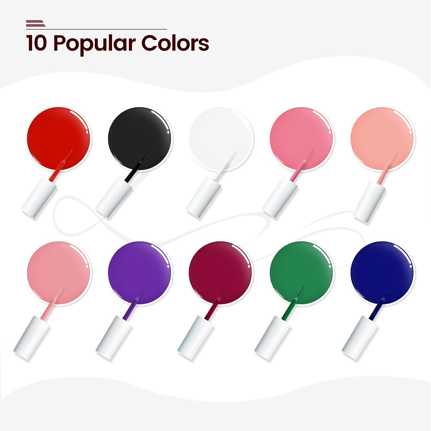 JODSONE 5ml Nail Art Gel Liner Set 10 Colors Gel Nail Polish Need U V Lamp Cured with Thin Brush Gift for Girls at Home Salon Design,Pink Red Blue Purple(10colors set) - view 2