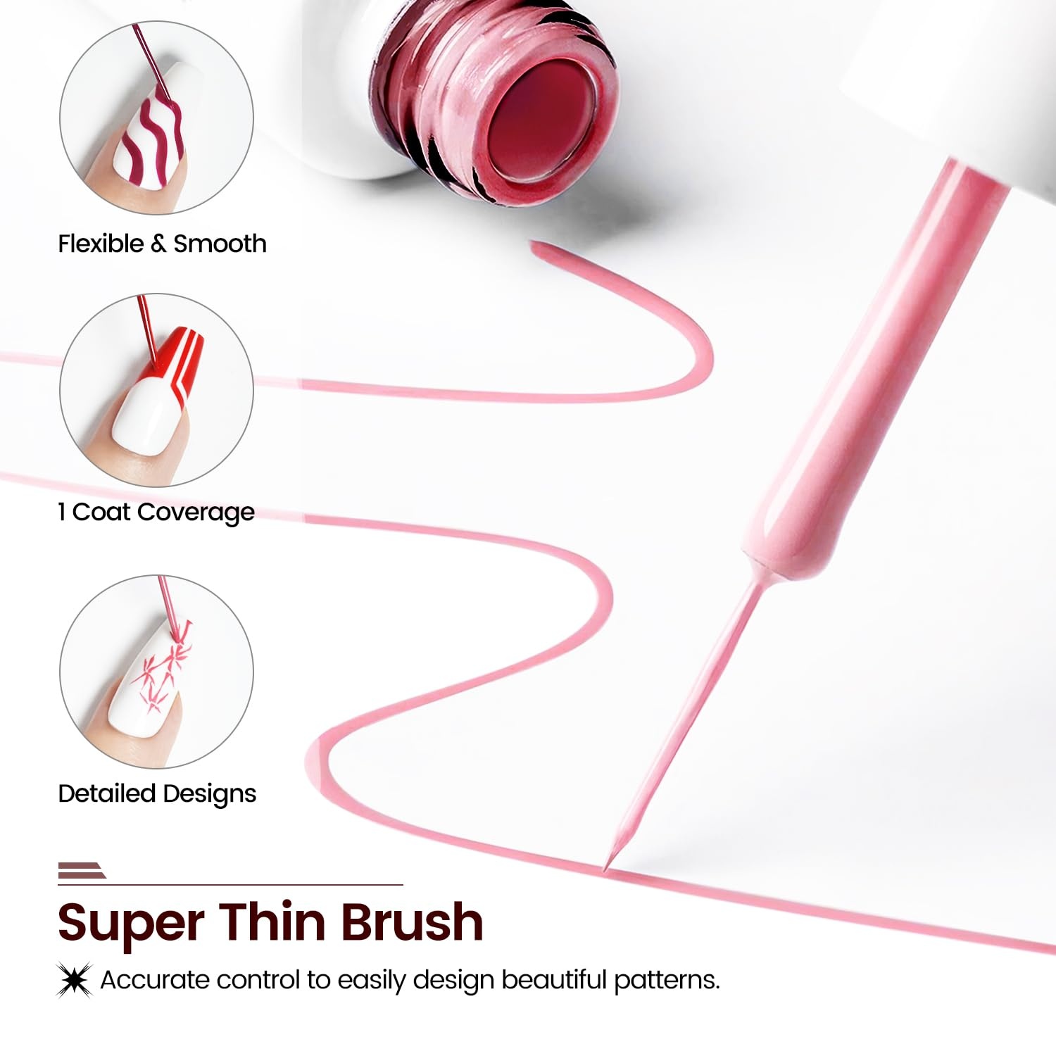 JODSONE 5ml Nail Art Gel Liner Set 10 Colors Gel Nail Polish Need U V Lamp Cured with Thin Brush Gift for Girls at Home Salon Design,Pink Red Blue Purple(10colors set) - view 5
