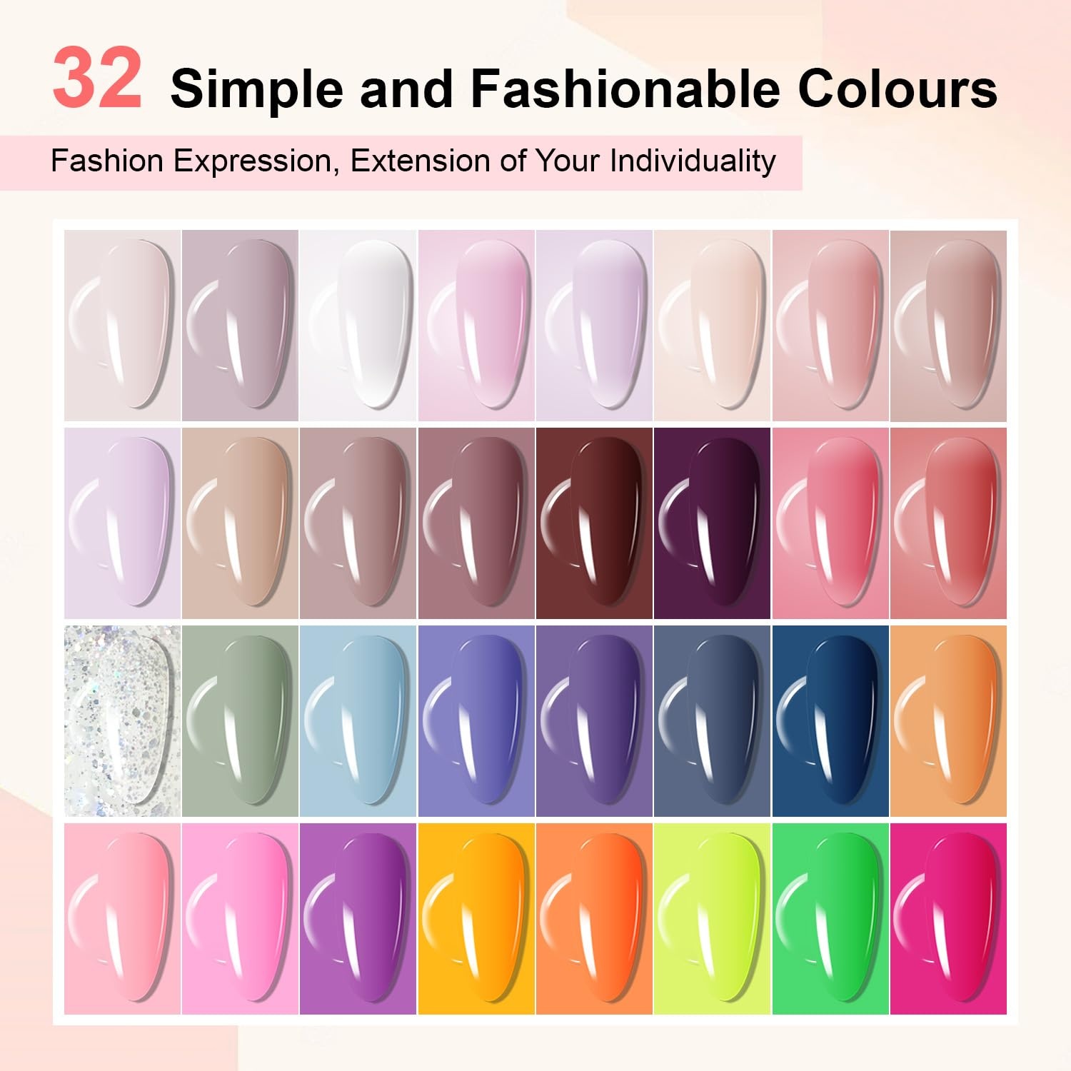 JODSONE 12 PCS Gel Nail Polish Set with Base Coat and Top Coat Limited Red Pink High Gloss Fashion Gifts for Women & Girls(32KIT-Color B33-B64)