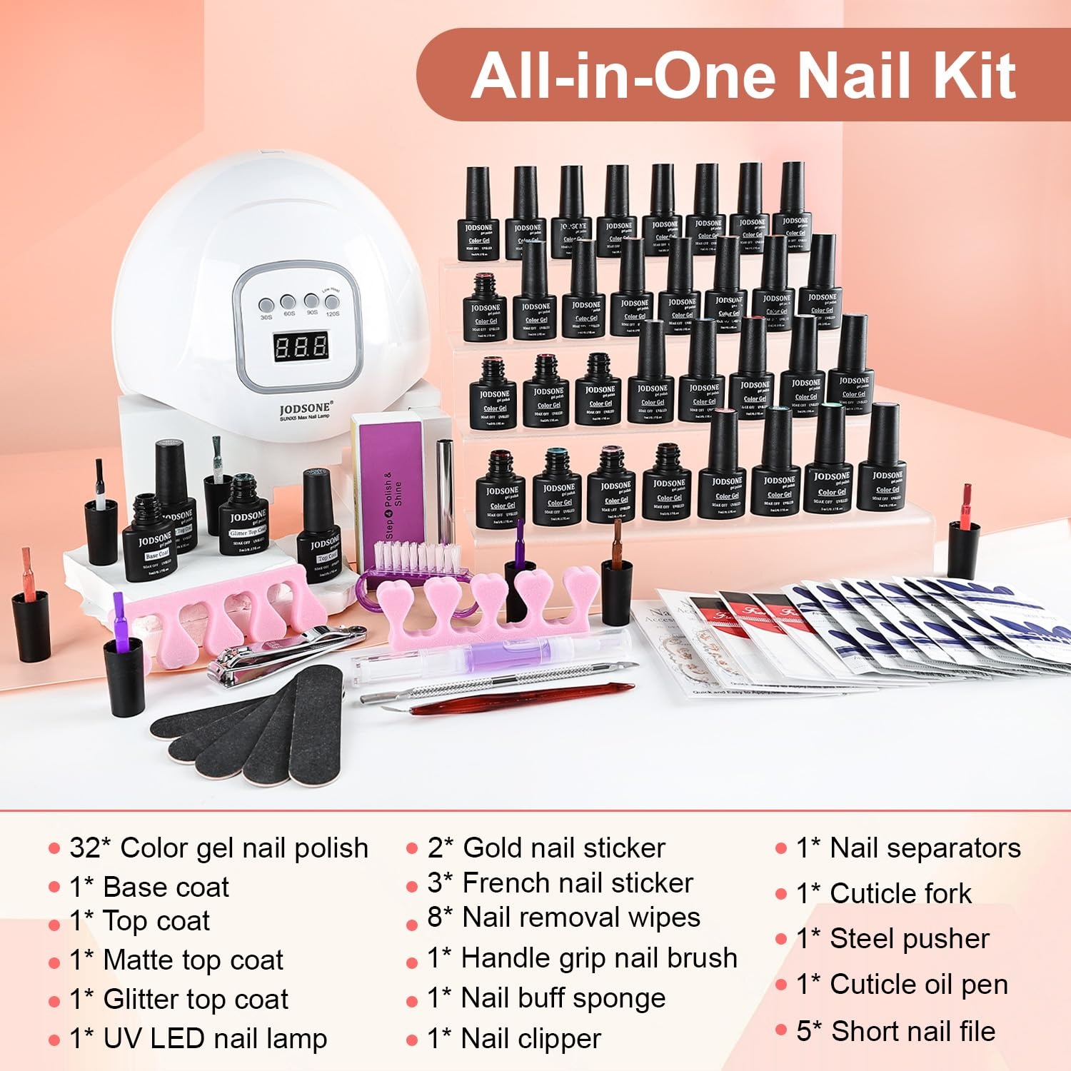 JODSONE 12 PCS Gel Nail Polish Set with Base Coat and Top Coat Limited Red Pink High Gloss Fashion Gifts for Women & Girls(32KIT-Color B33-B64) - view 2