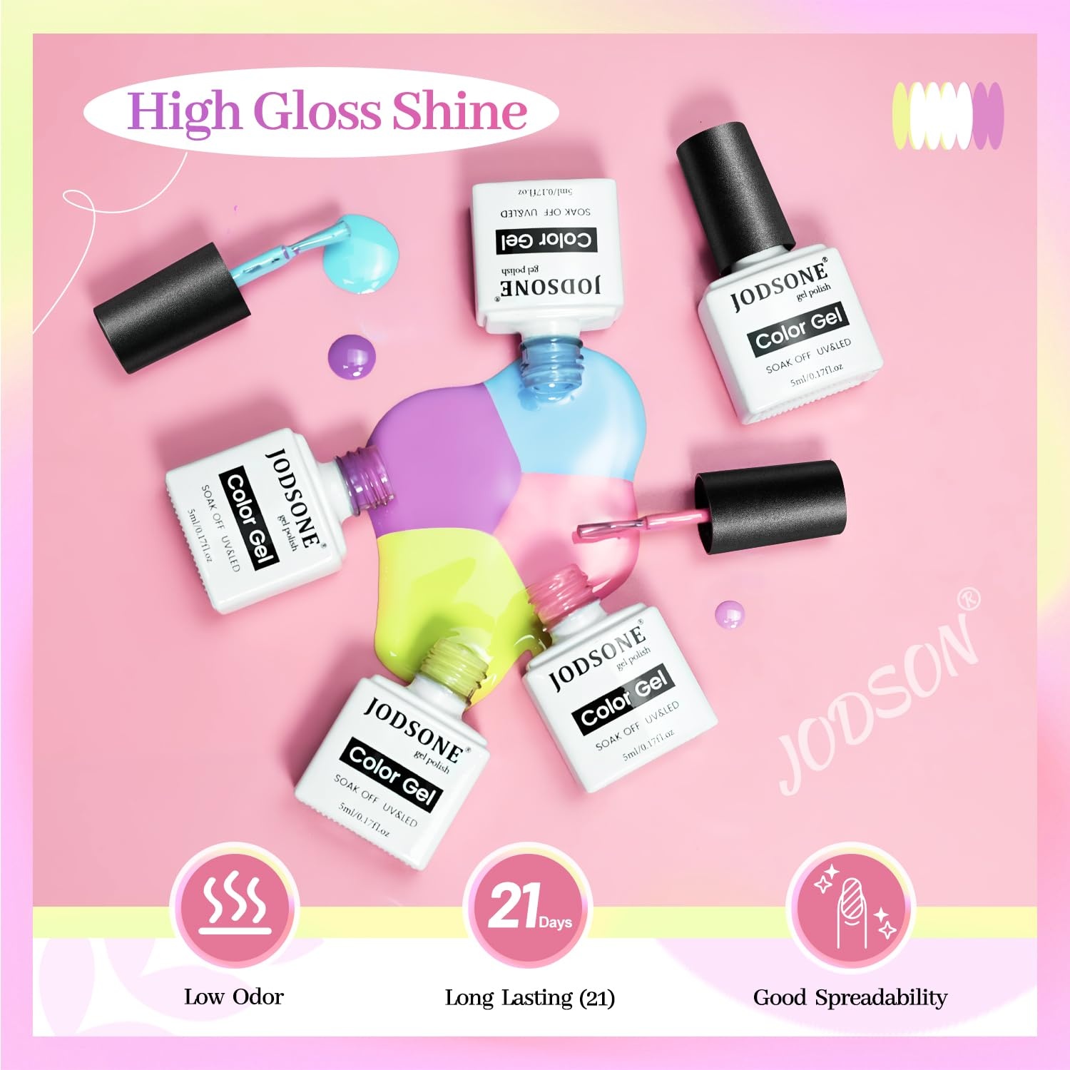 JODSONE 12 PCS Gel Nail Polish Set with Base Coat and Top Coat Limited Red Pink High Gloss Fashion Gifts for Women & Girls(10Color-5-01) - view 4