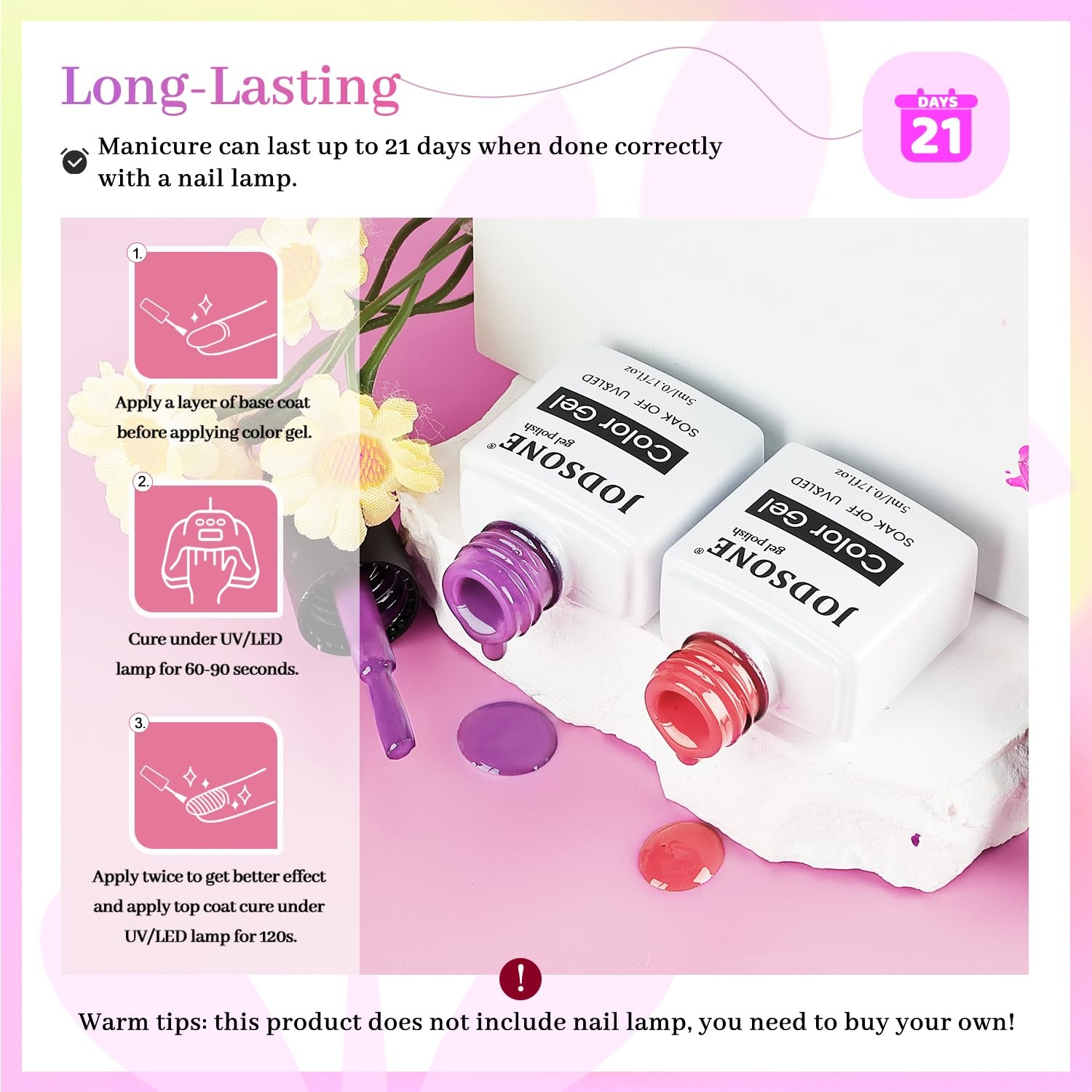 JODSONE 12 PCS Gel Nail Polish Set with Base Coat and Top Coat Limited Red Pink High Gloss Fashion Gifts for Women & Girls(10Color-5-01) - view 5