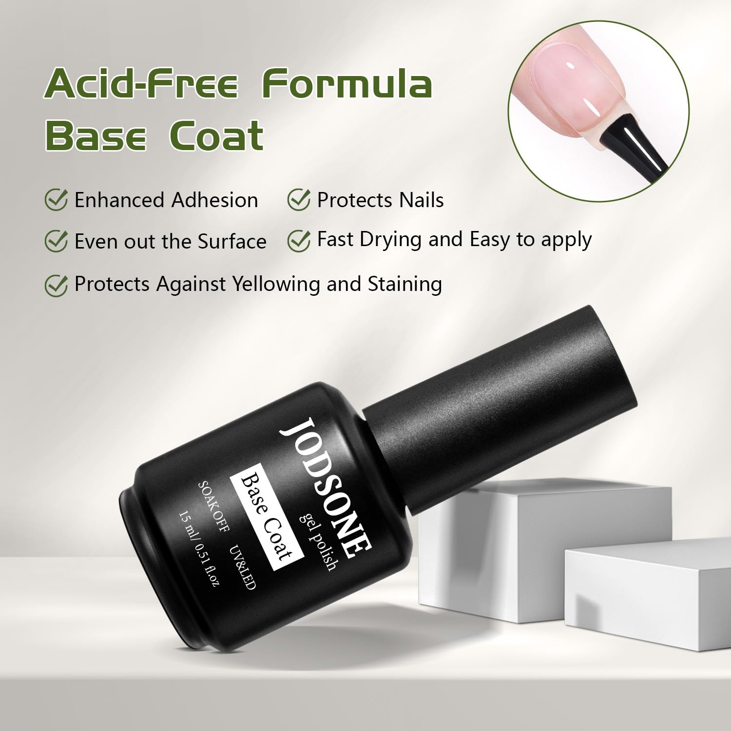 JODSONE 15ML Nail Primer Base Coat Top Coat Glossy Quick Drying Durable DIY Nail Art Design Long Lasting Gift(15ML-BT-GR) - view 4