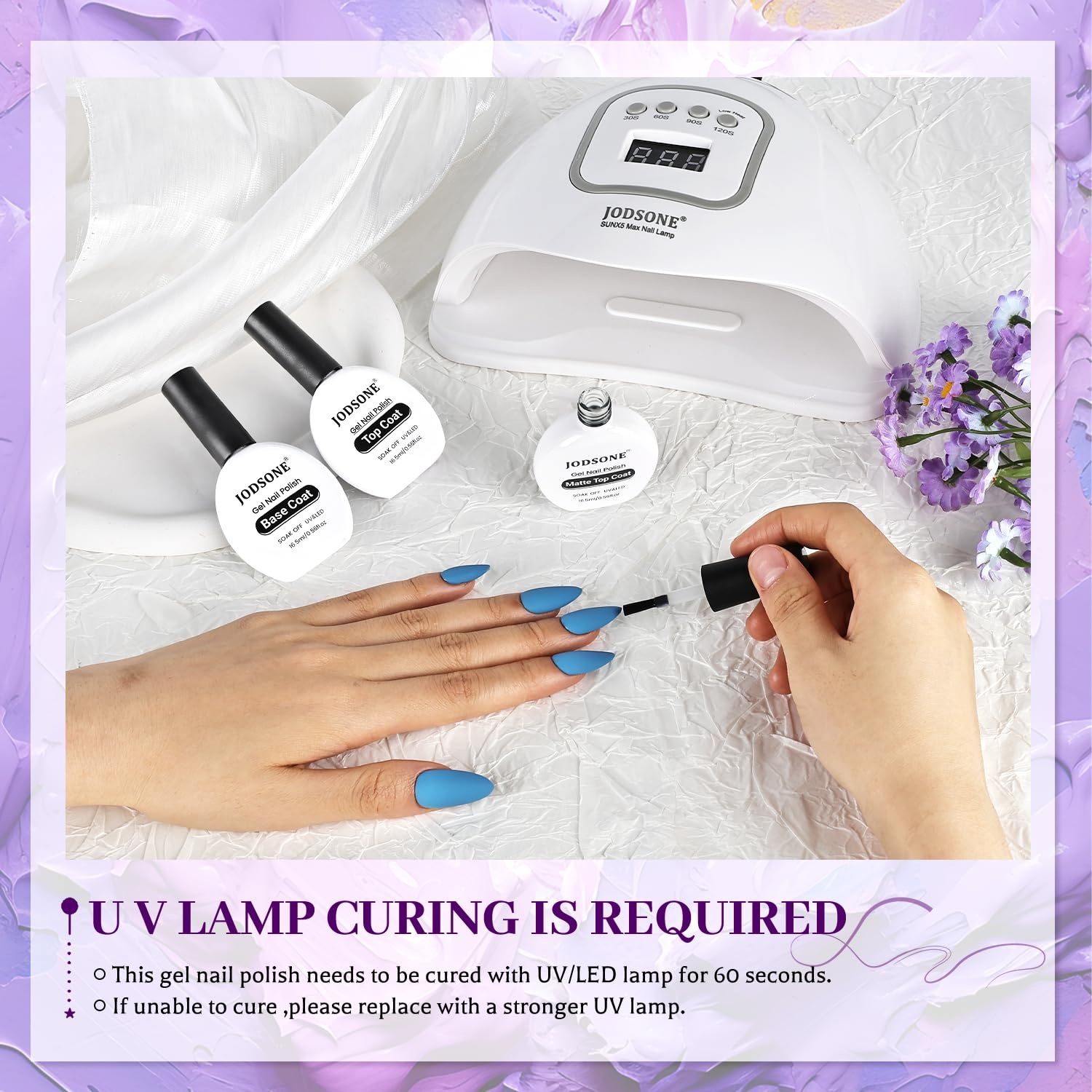 JODSONE 3Pcs 16.5ml Top Coat and Base Coat Set with Gel Nail Remover No Wipe Top Coat Base Need U V Lamp Cured Gel Nail Remover for Quick and Easy Removal At Home(GN002)