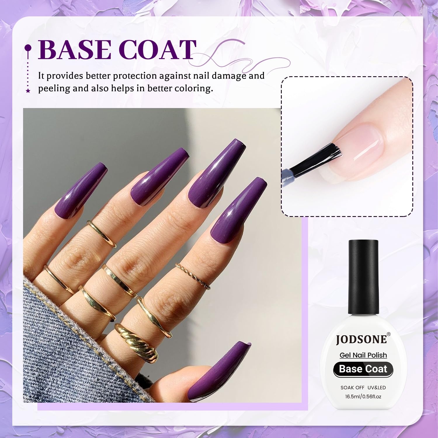 JODSONE 3Pcs 16.5ml Top Coat and Base Coat Set with Gel Nail Remover No Wipe Top Coat Base Need U V Lamp Cured Gel Nail Remover for Quick and Easy Removal At Home(GN002) - view 2