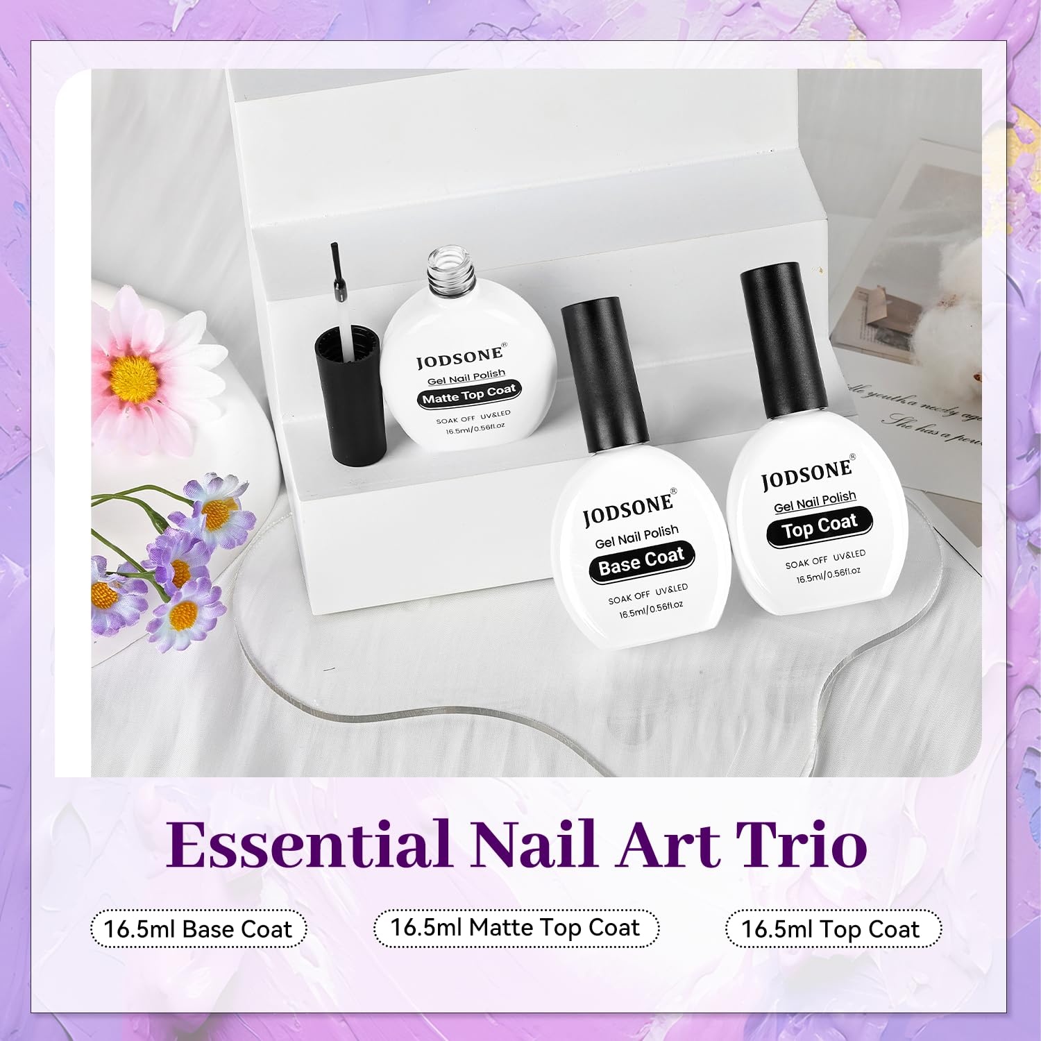 JODSONE 3Pcs 16.5ml Top Coat and Base Coat Set with Gel Nail Remover No Wipe Top Coat Base Need U V Lamp Cured Gel Nail Remover for Quick and Easy Removal At Home(GN002) - view 7
