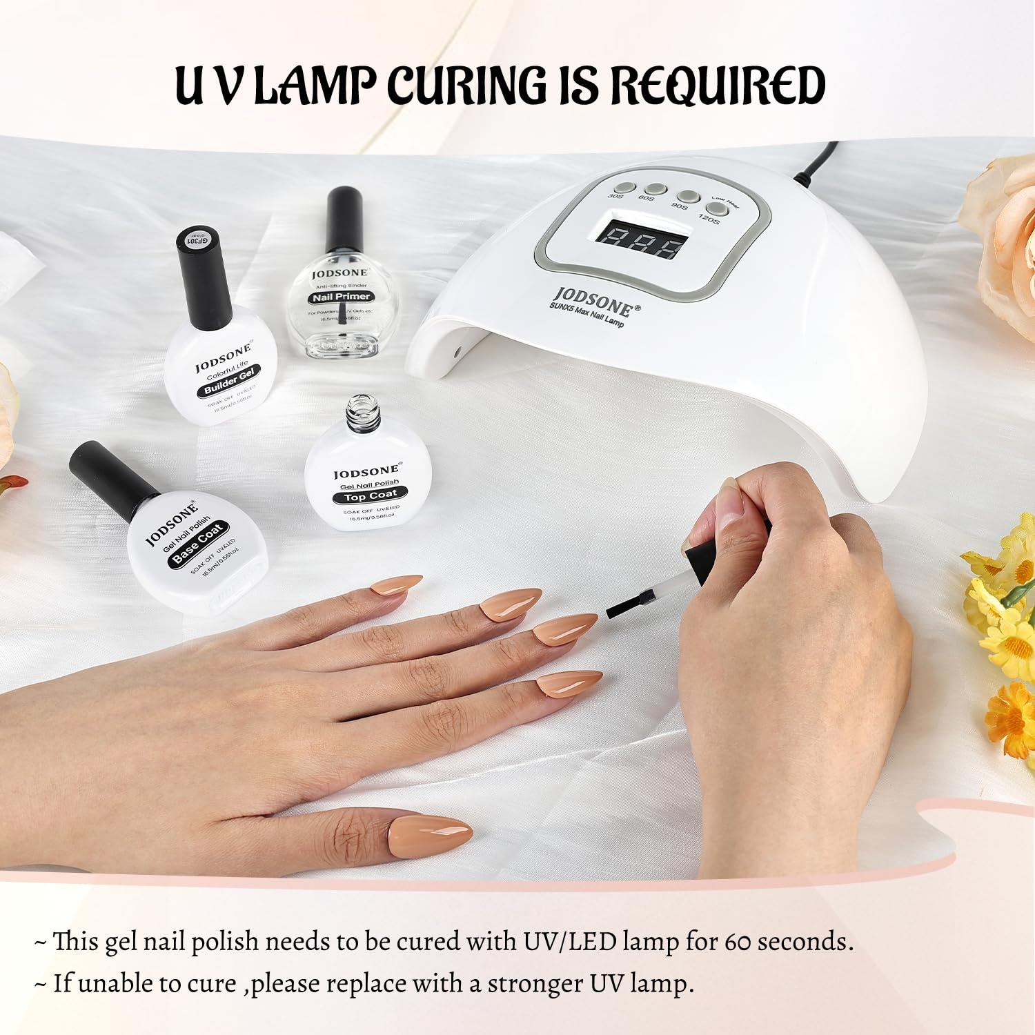 JODSONE 3Pcs 16.5ml Top Coat and Base Coat Set with Gel Nail Remover No Wipe Top Coat Base Need U V Lamp Cured Gel Nail Remover for Quick and Easy Removal At Home(GN011)