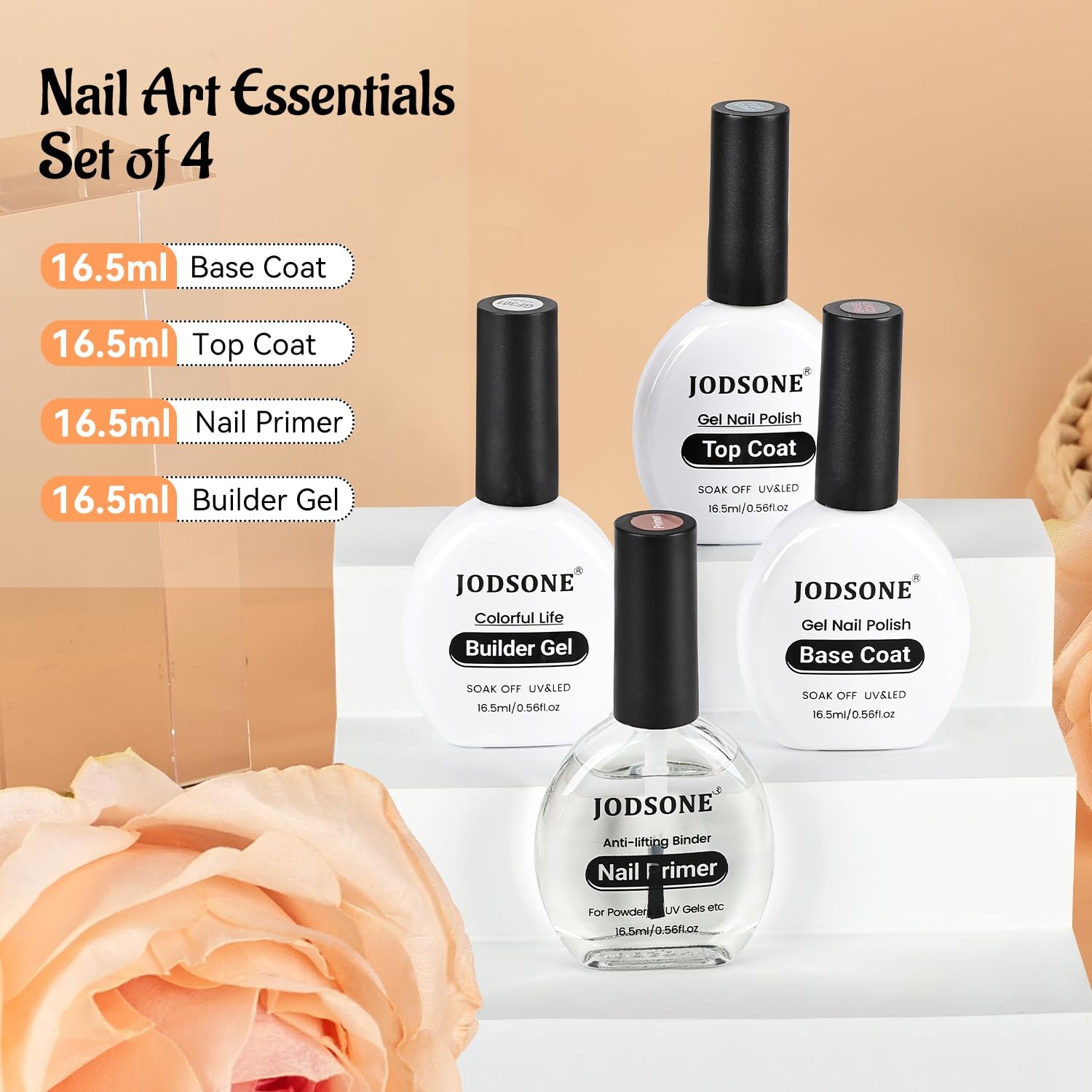 JODSONE 3Pcs 16.5ml Top Coat and Base Coat Set with Gel Nail Remover No Wipe Top Coat Base Need U V Lamp Cured Gel Nail Remover for Quick and Easy Removal At Home(GN011) - view 8