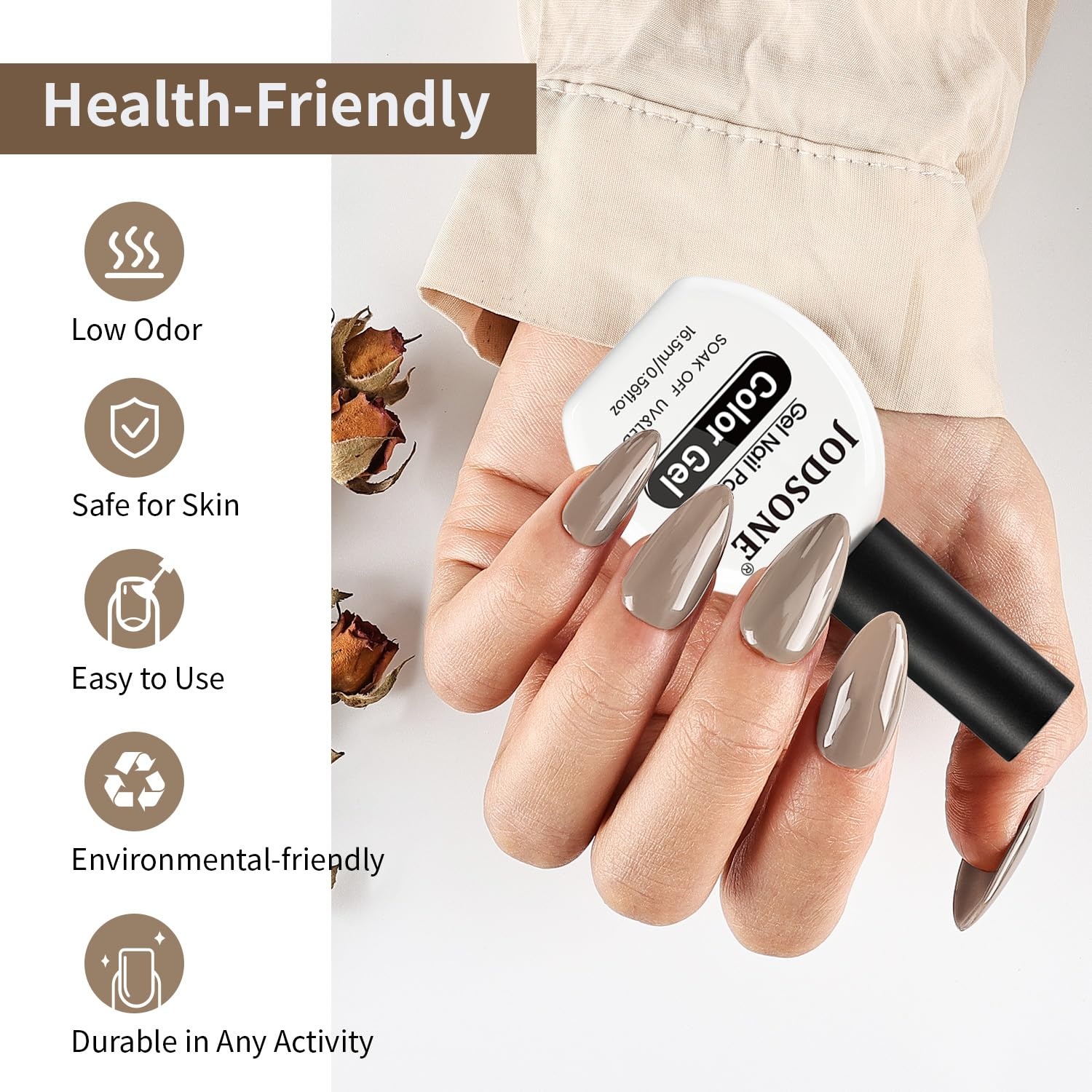 JODSONE 16.5ml Light Brown Soak Off UV LED Gel Polish Professional Nail Art Lacquer for Home Manicure DIY Salon Long Lasting Chip Resistant Nail Color Gift Set for Women - view 6